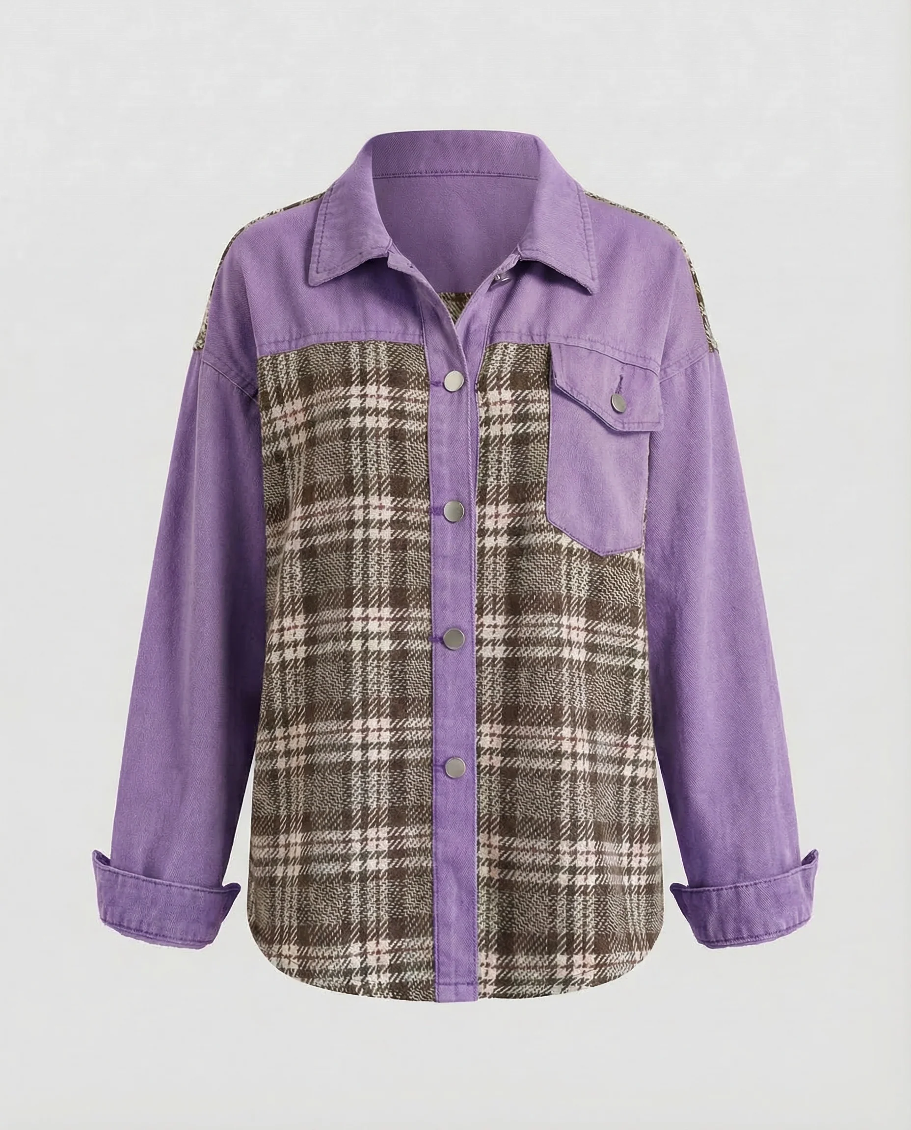 Damen Jeansjacke Oversize Karoeinsätze - Image 12