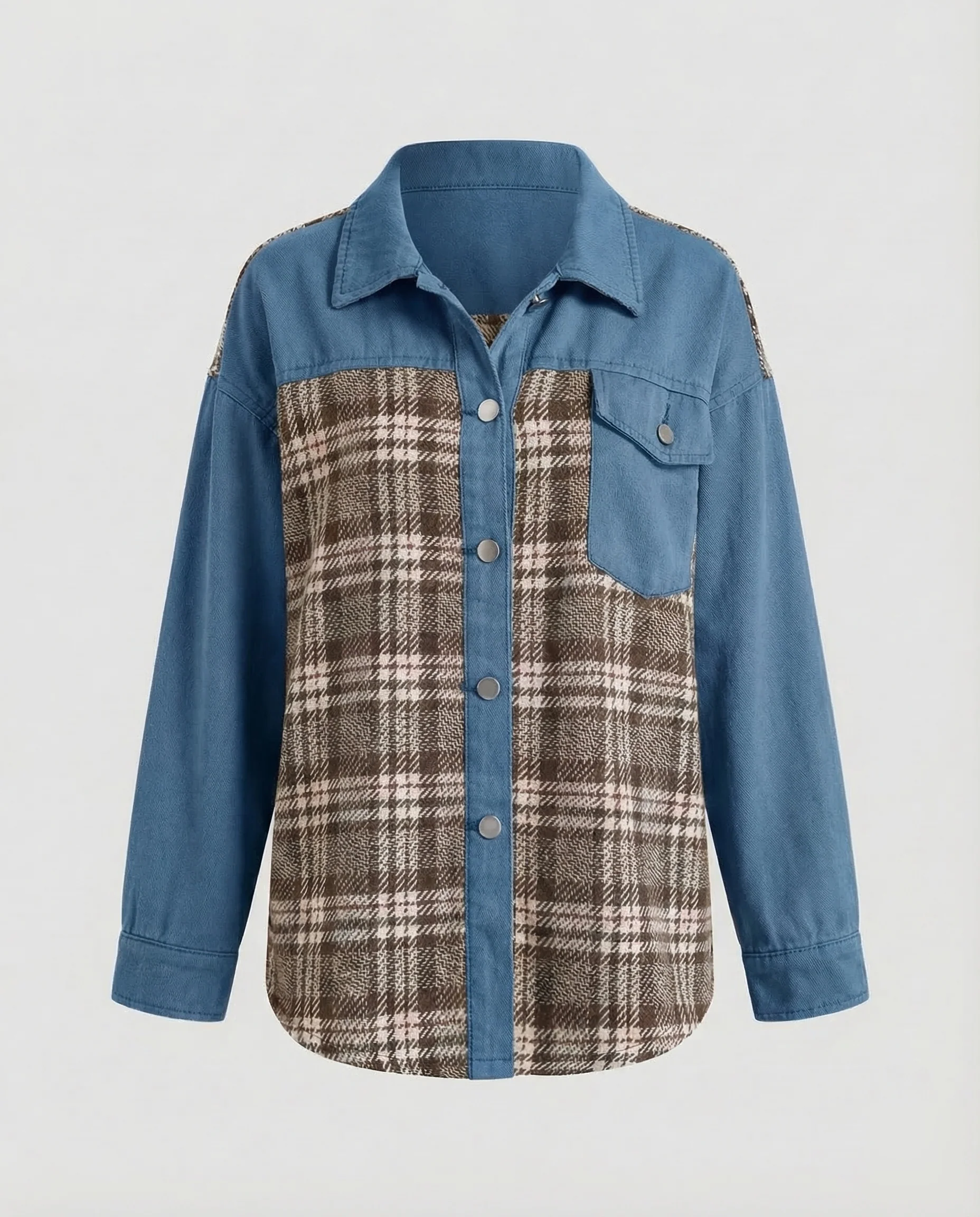 Damen Jeansjacke Oversize Karoeinsätze - Image 13