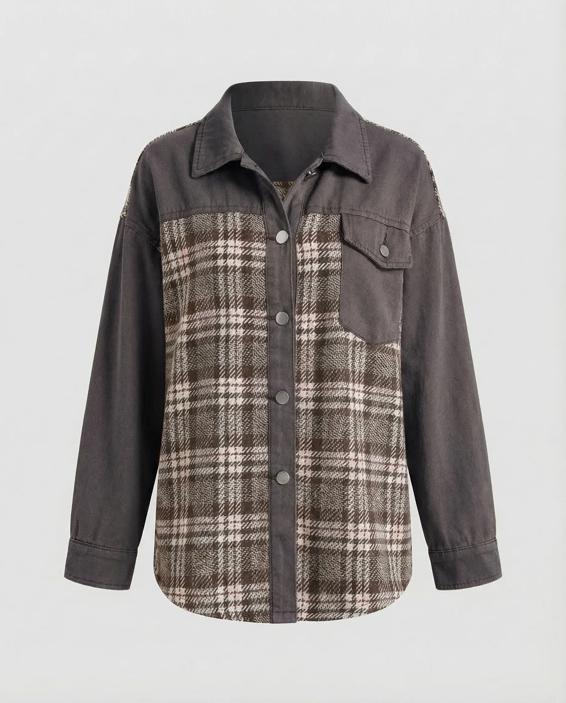 Damen Jeansjacke Oversize Karoeinsätze - Image 14