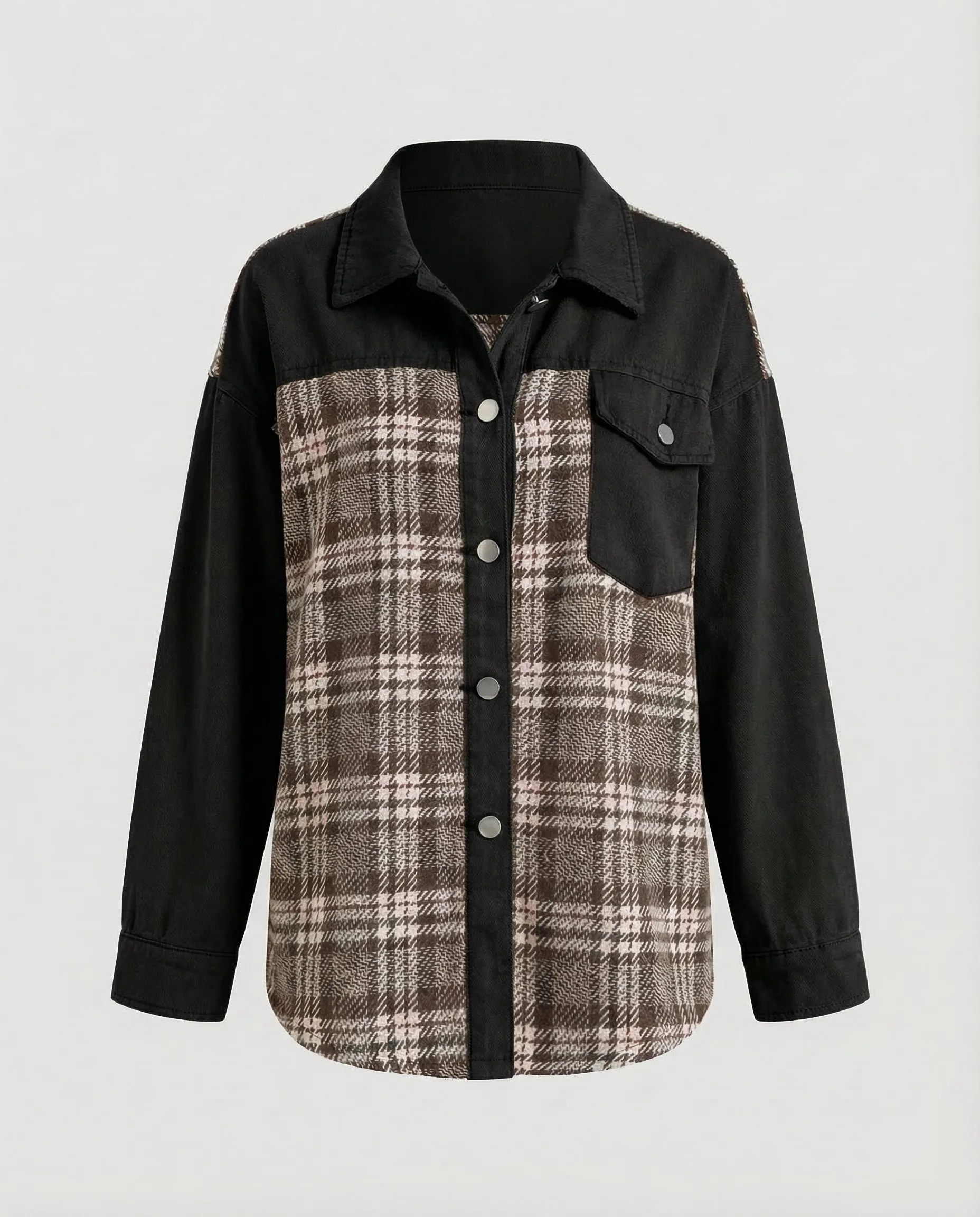 Damen Jeansjacke Oversize Karoeinsätze - Image 15