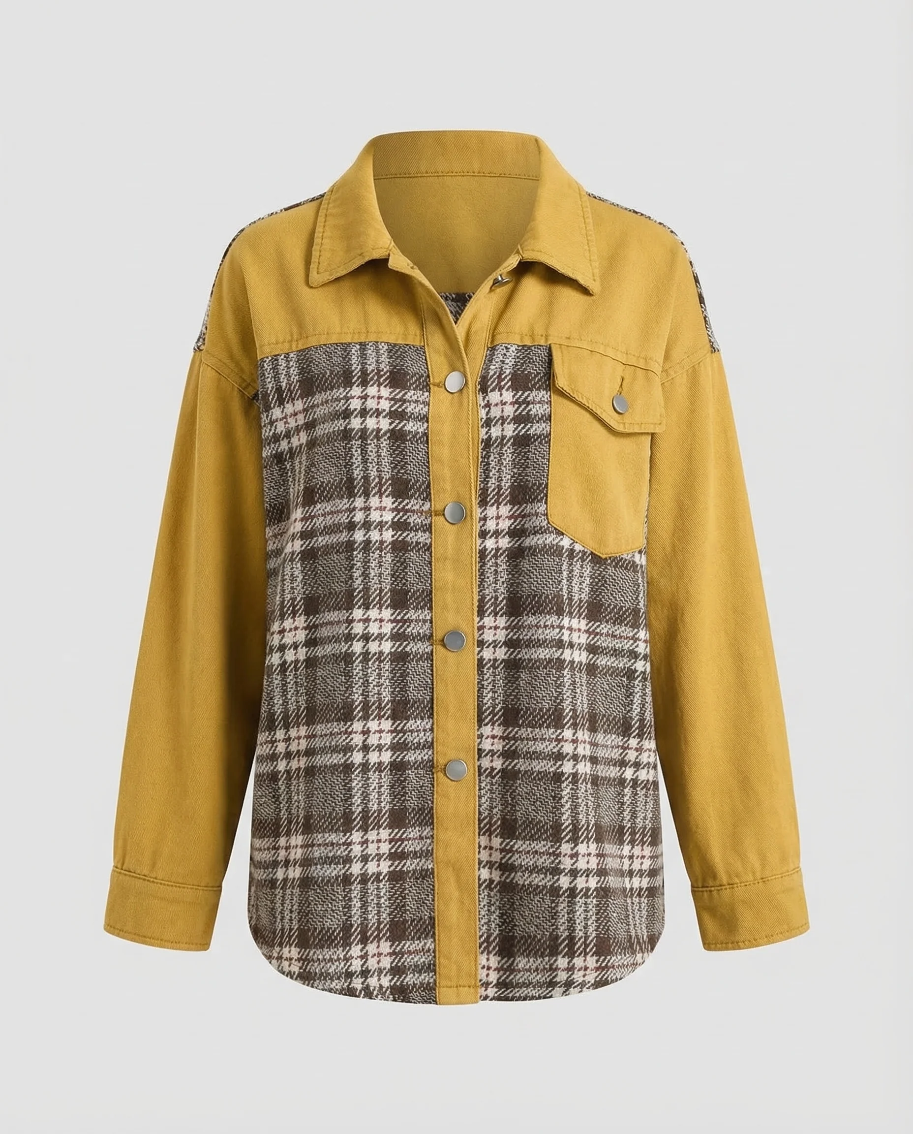 Damen Jeansjacke Oversize Karoeinsätze - Image 5