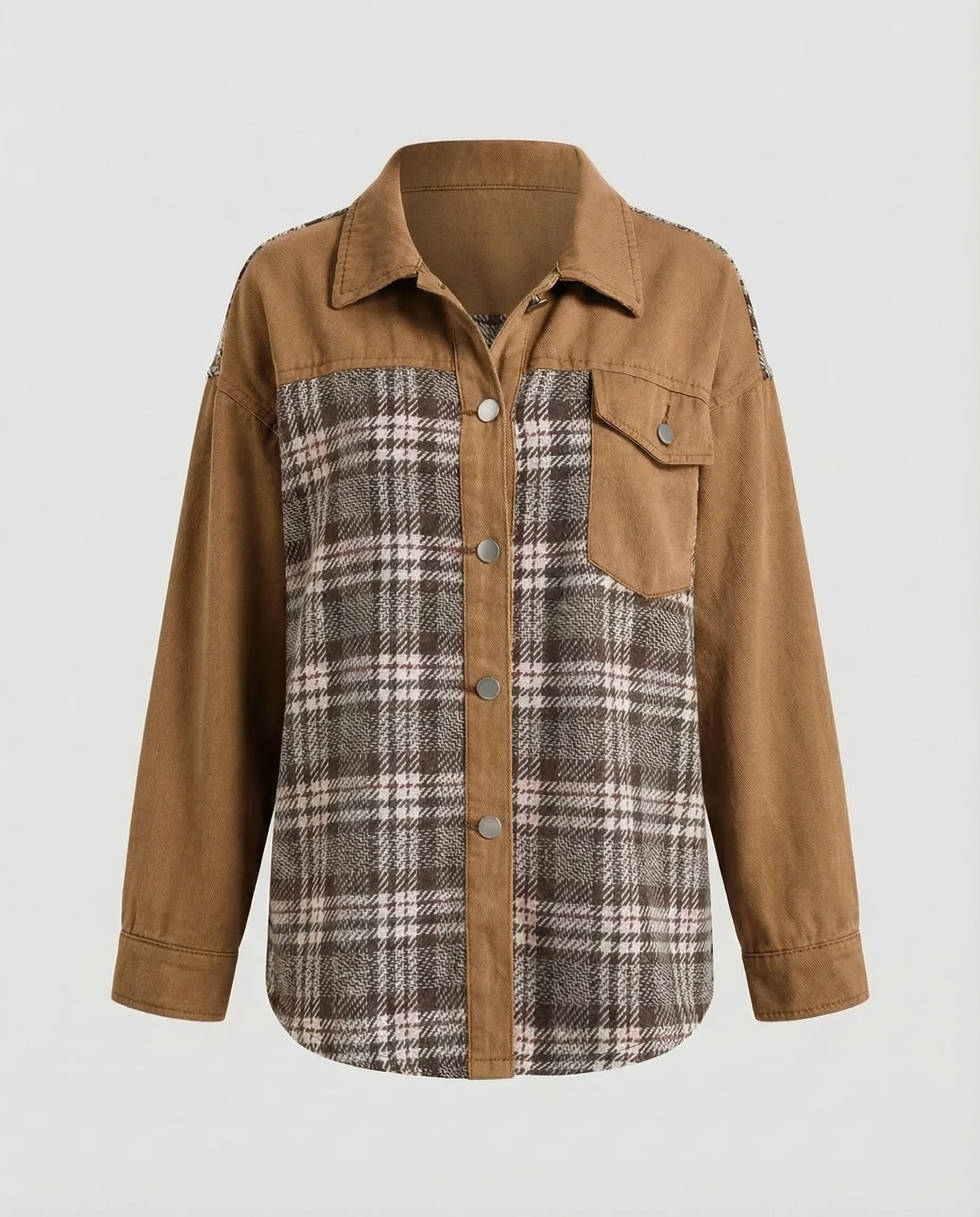 Damen Jeansjacke Oversize Karoeinsätze - Image 6
