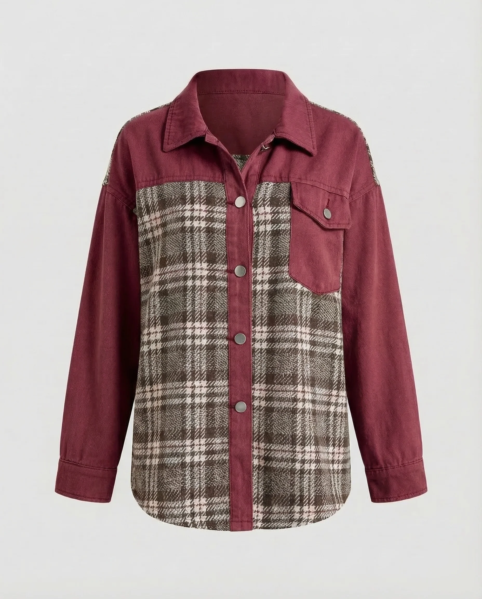 Damen Jeansjacke Oversize Karoeinsätze - Image 7
