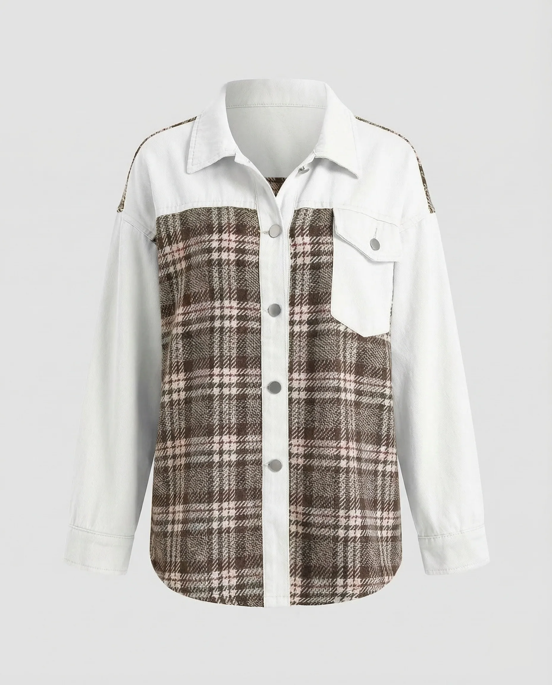 Damen Jeansjacke Oversize Karoeinsätze - Image 8