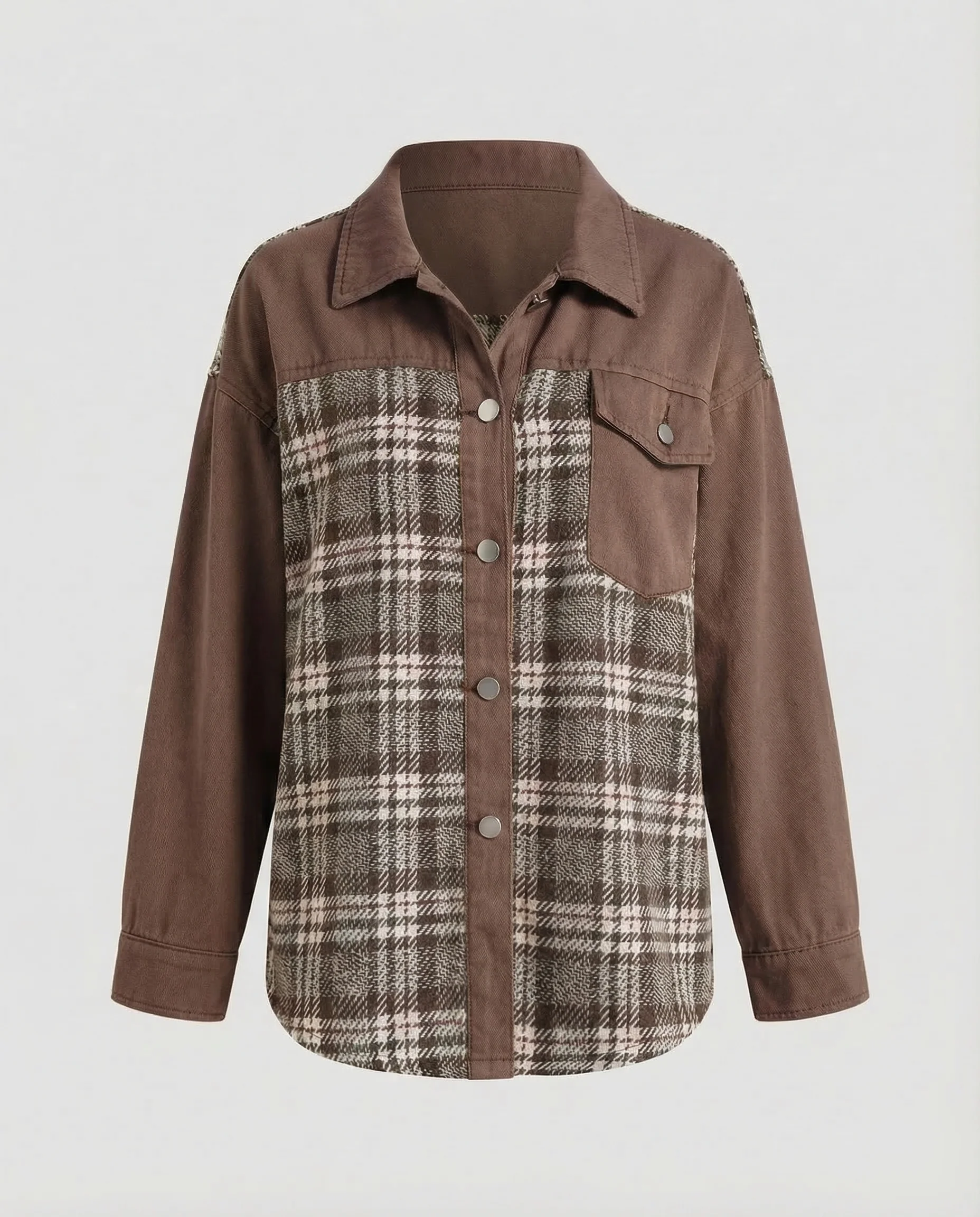 Damen Jeansjacke Oversize Karoeinsätze - Image 9