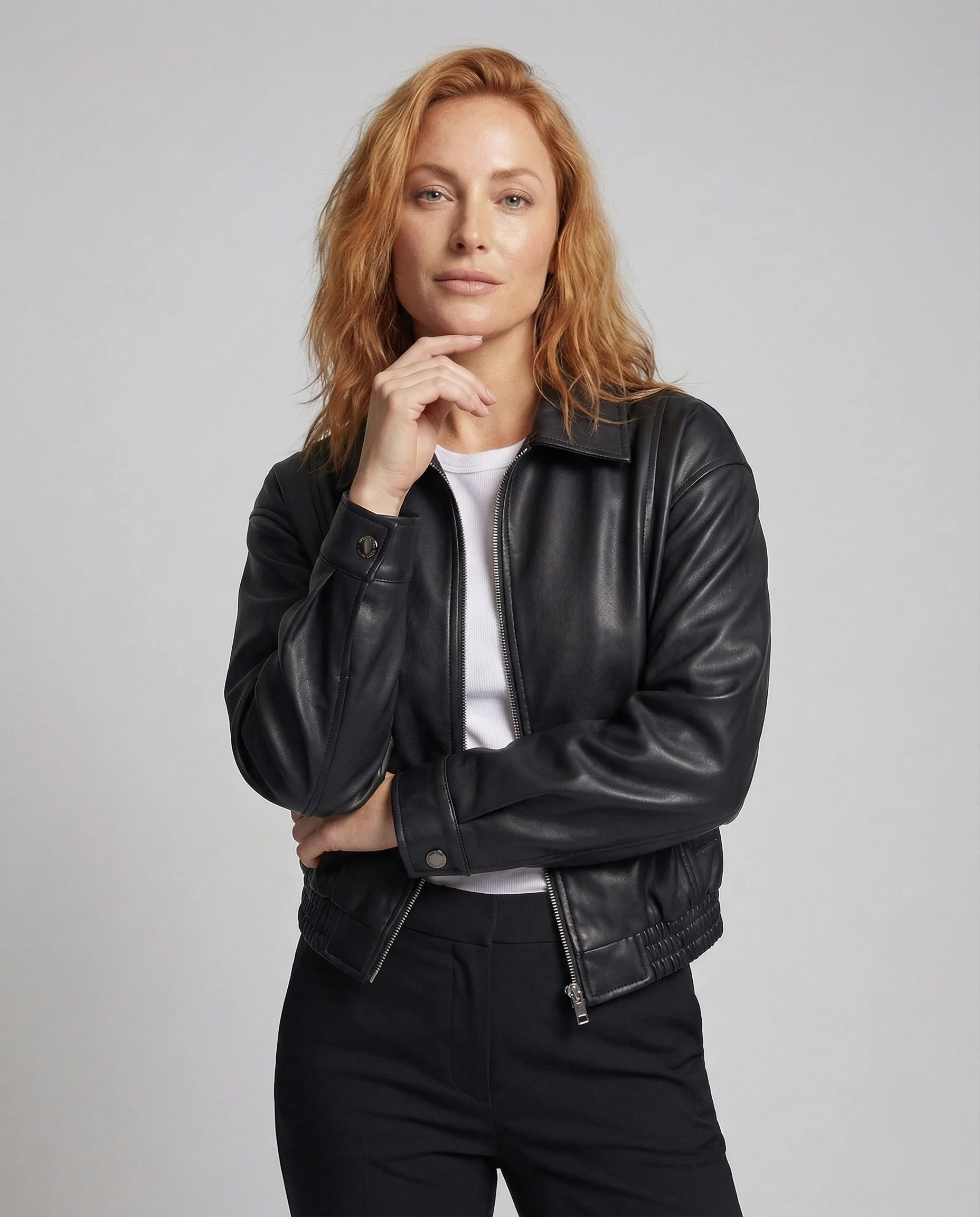 Damen Kunstleder Bomberjacke Oversize - Image 2