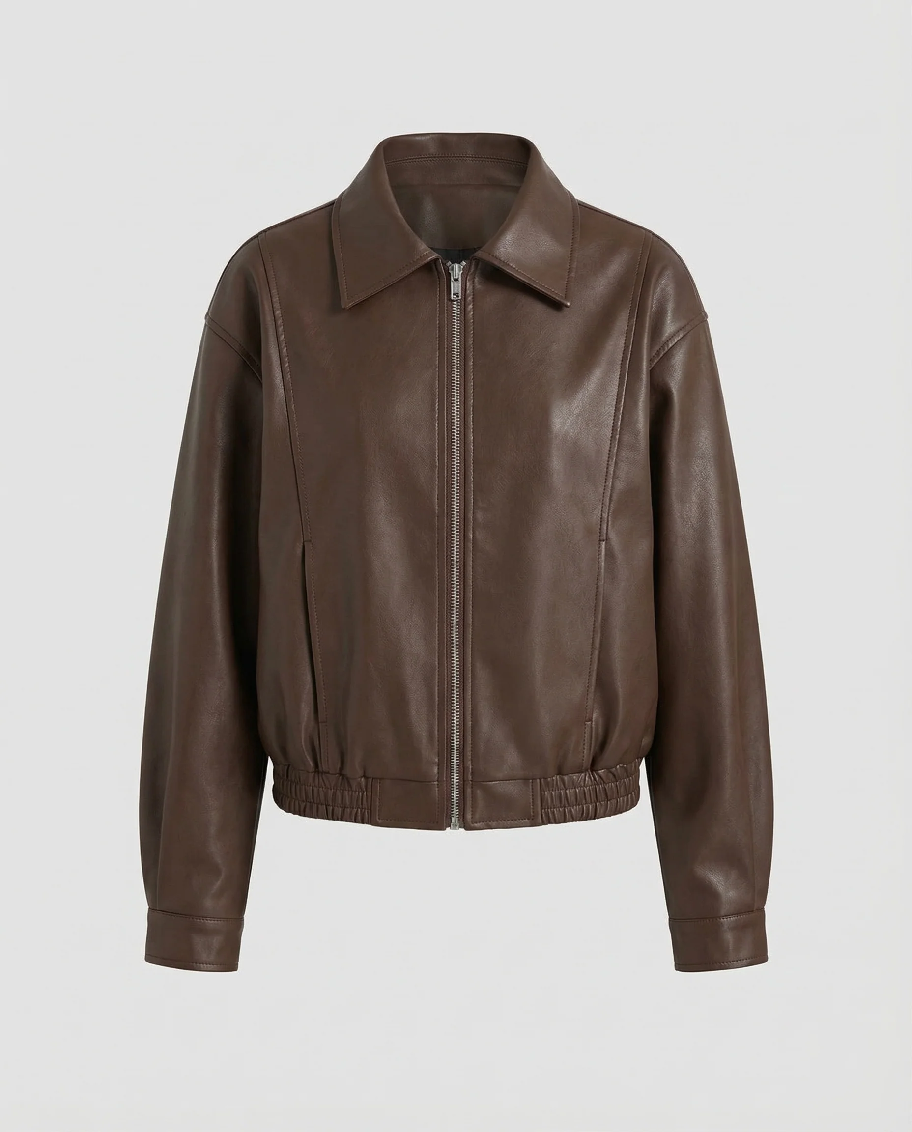 Damen Kunstleder Bomberjacke Oversize - Image 5