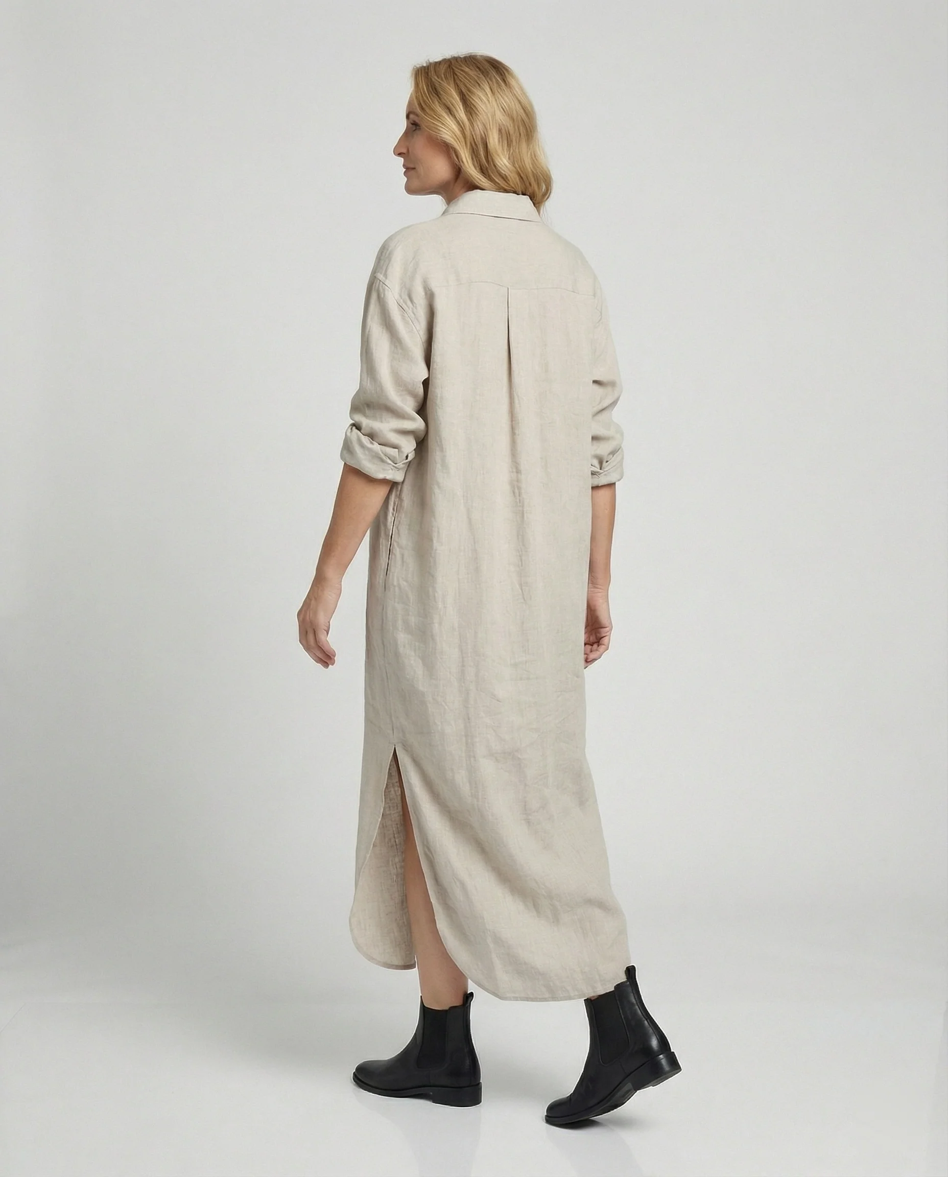 Damen Hemdblusenkleid Leinen Midi - Image 4