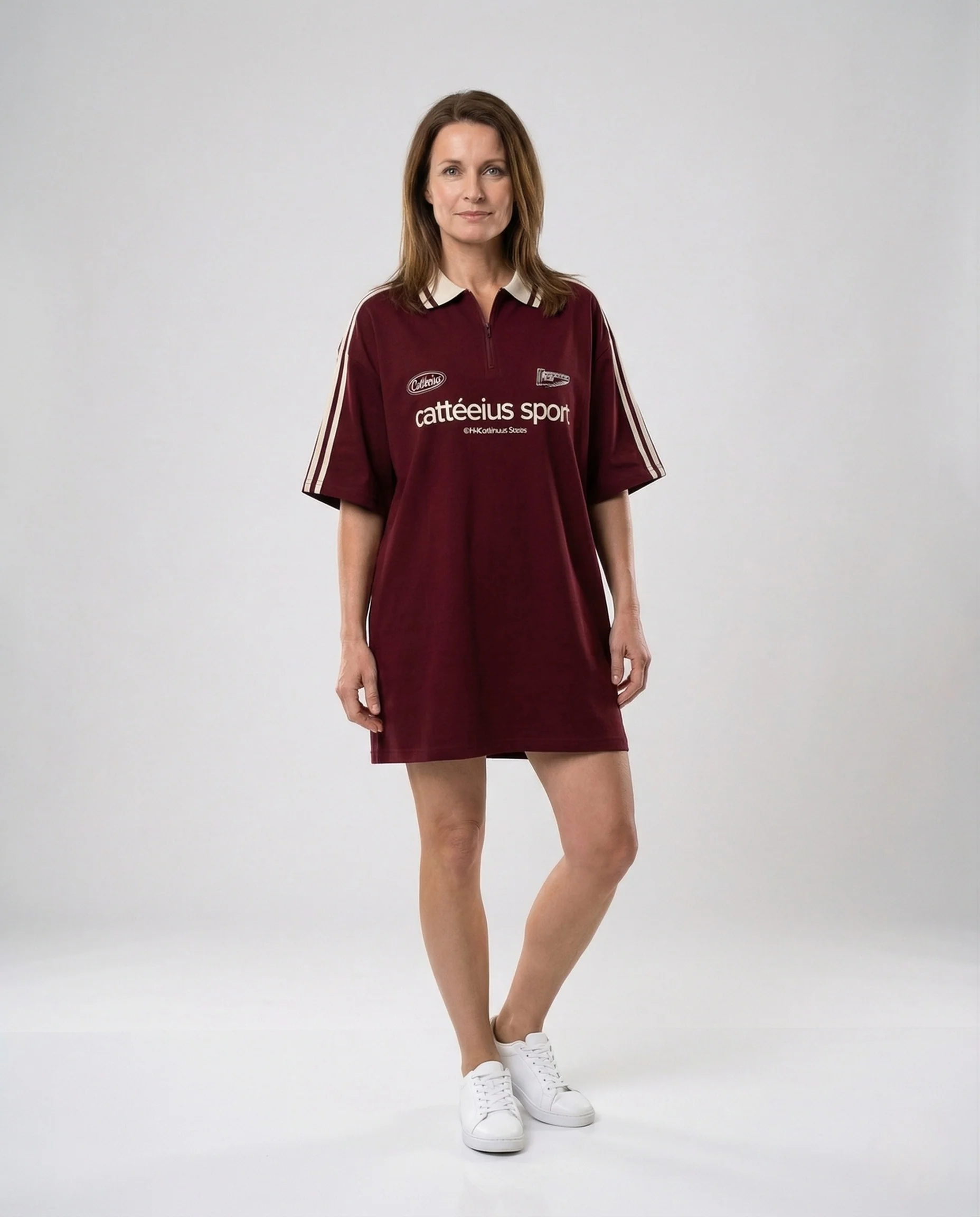 Damen Oversize Poloshirt mit Reißverschluss & Logoprint