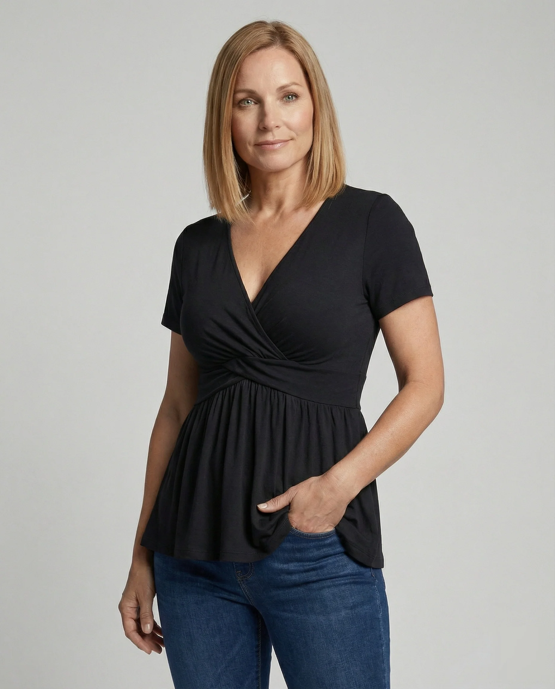 Damen Wickel Top Damen V-Ausschnitt - Image 2