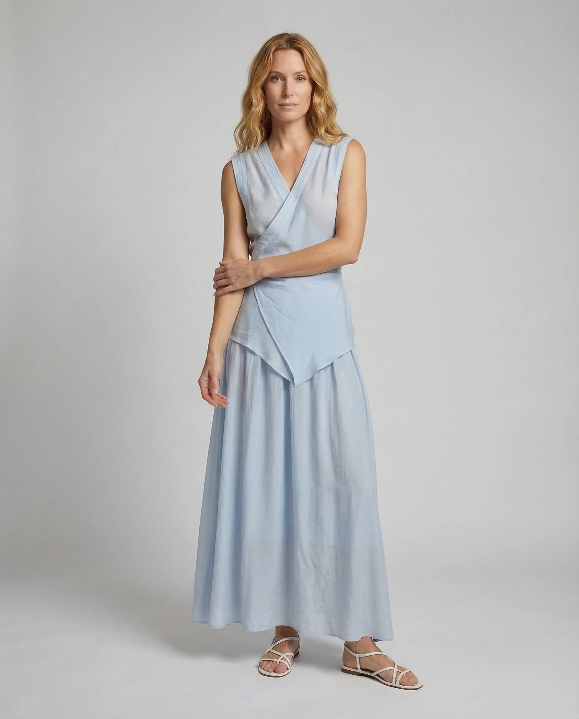 Damen Wickelkleid Maxi Asymmetrisch