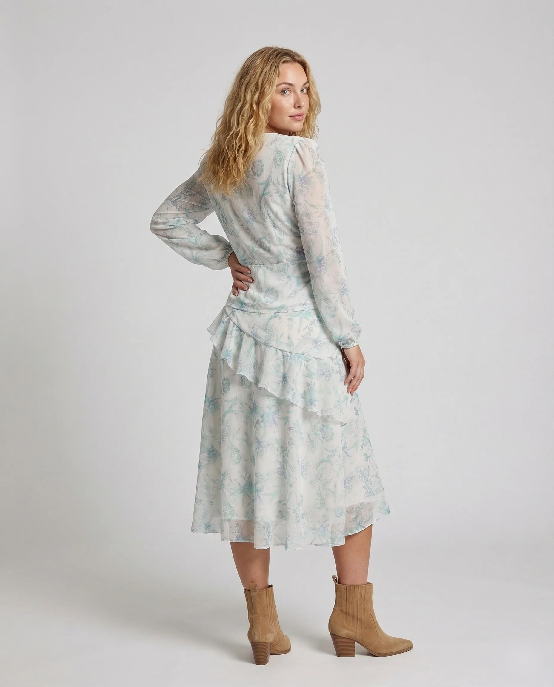 Damen Chiffon Zweiteiler mit Volant Midirock - Image 2