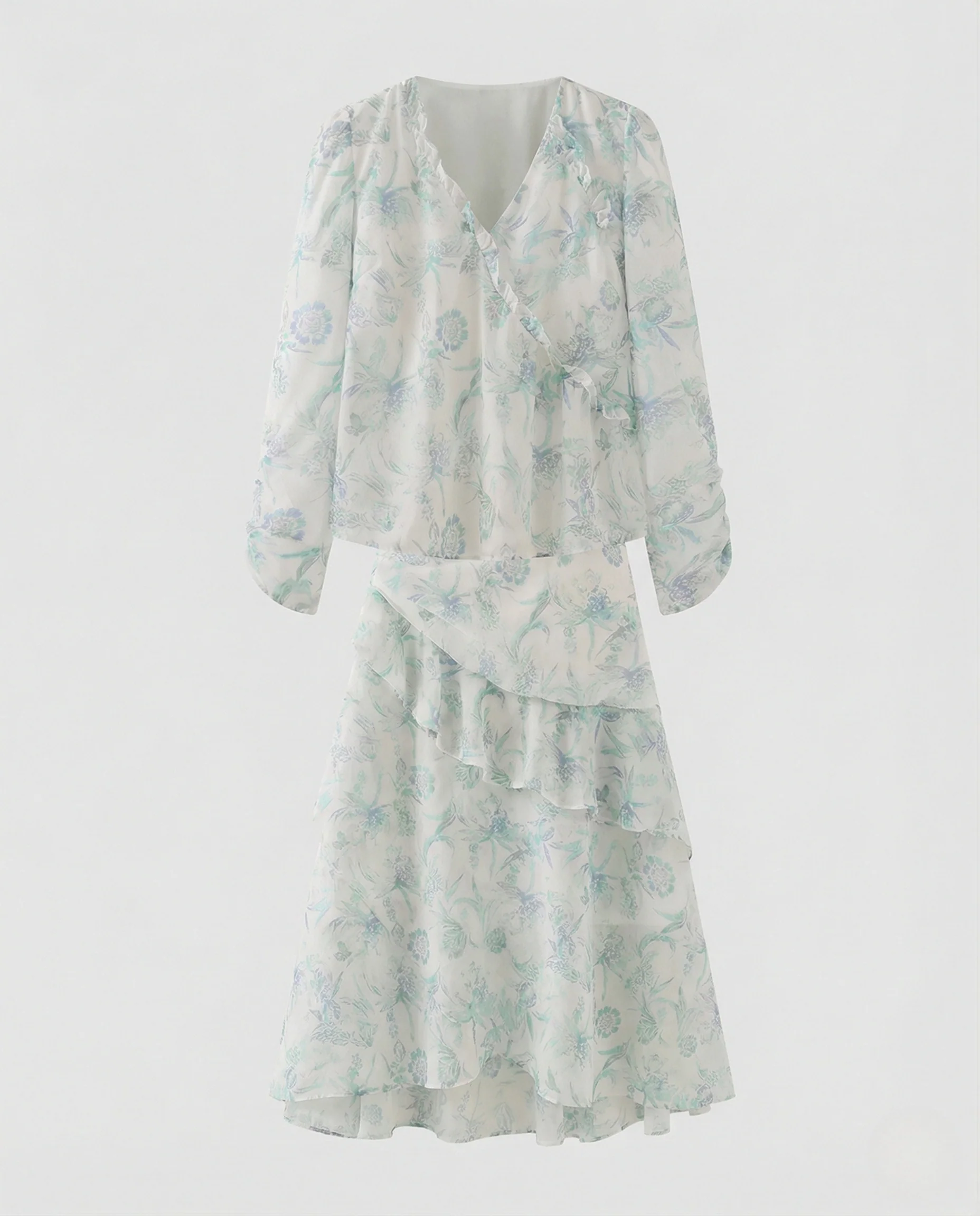 Damen Chiffon Zweiteiler mit Volant Midirock - Image 3