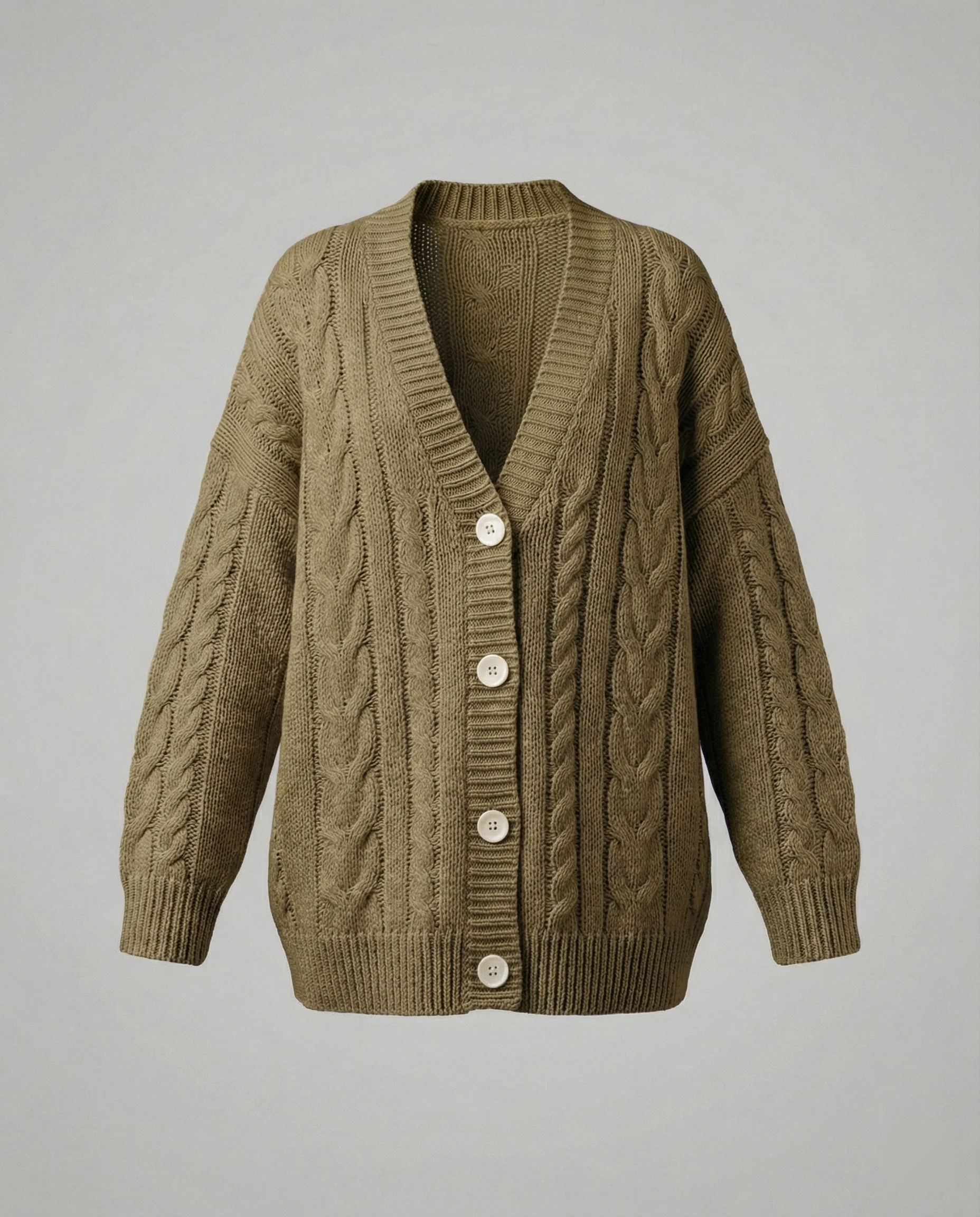 Zopfmuster-Cardigan im Blousonstil mit spitz zulaufendem Saum und tiefem V-Ausschnitt Heidi-Mode - Image 4
