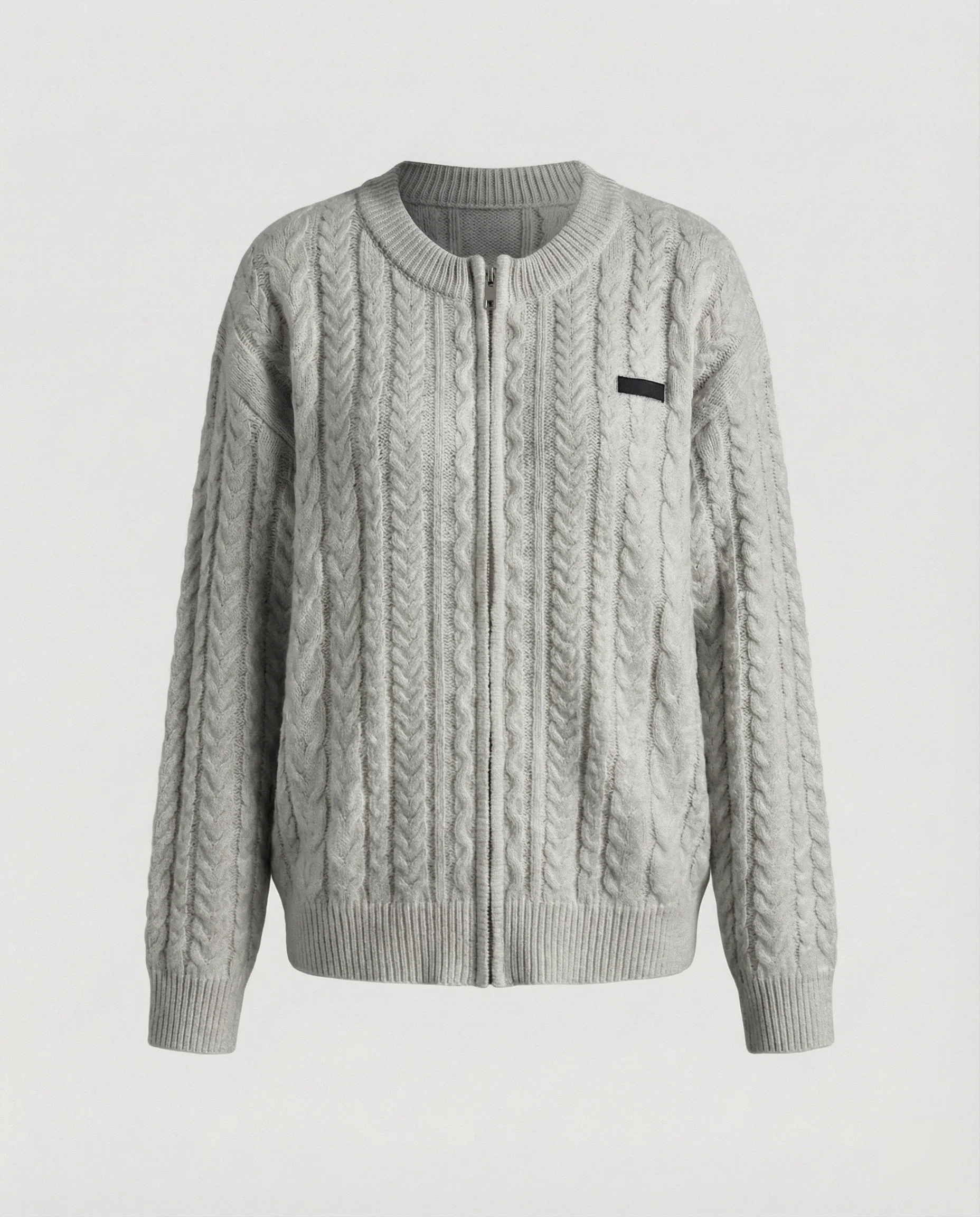 Zopfmuster-Strickblouson mit Reißverschluss, überschnittenen Schultern und geripptem Kragen Heidi-Mode - Image 6