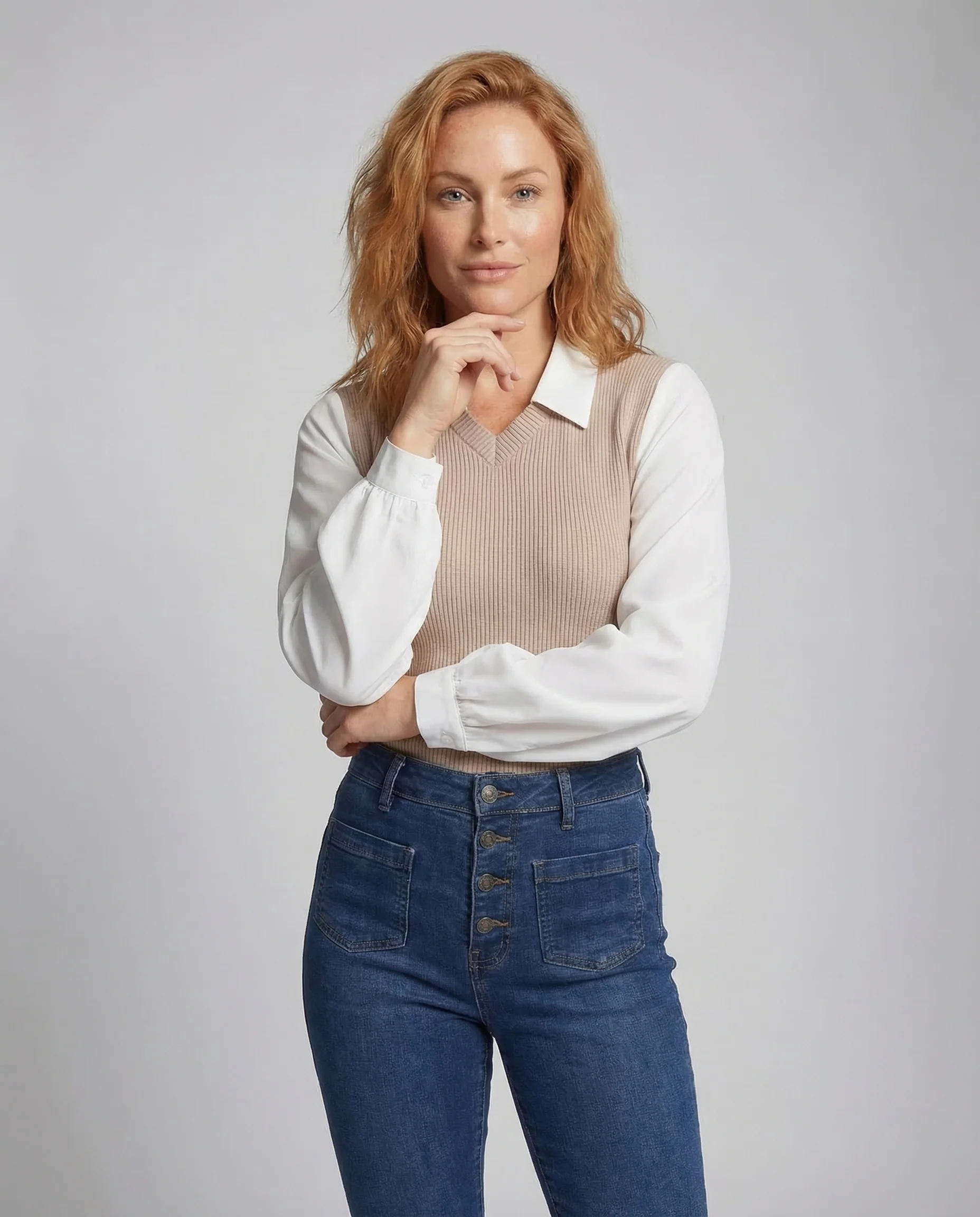 Damen Ripp Oberteil Chiffonärmel - Image 2