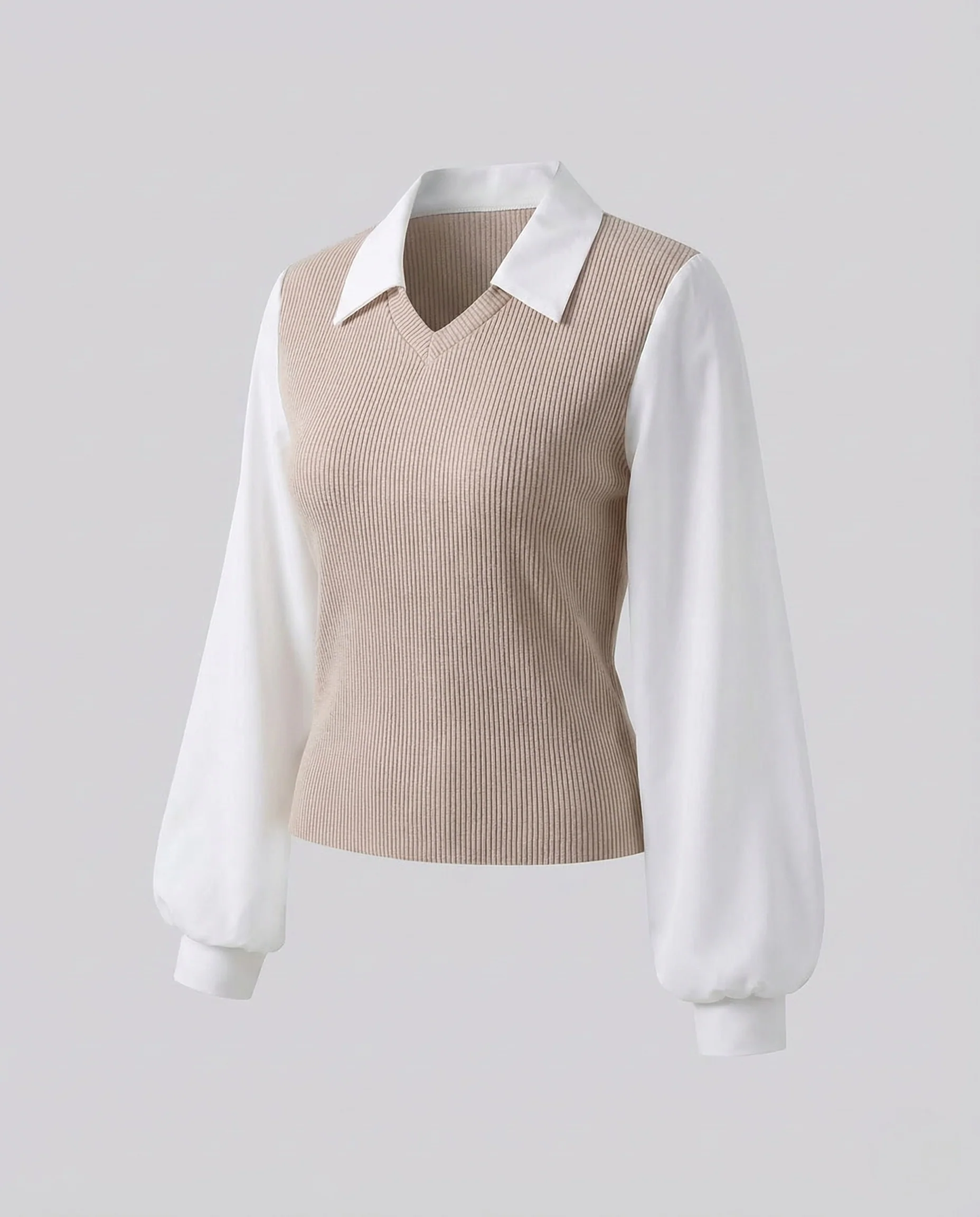 Damen Ripp Oberteil Chiffonärmel - Image 5