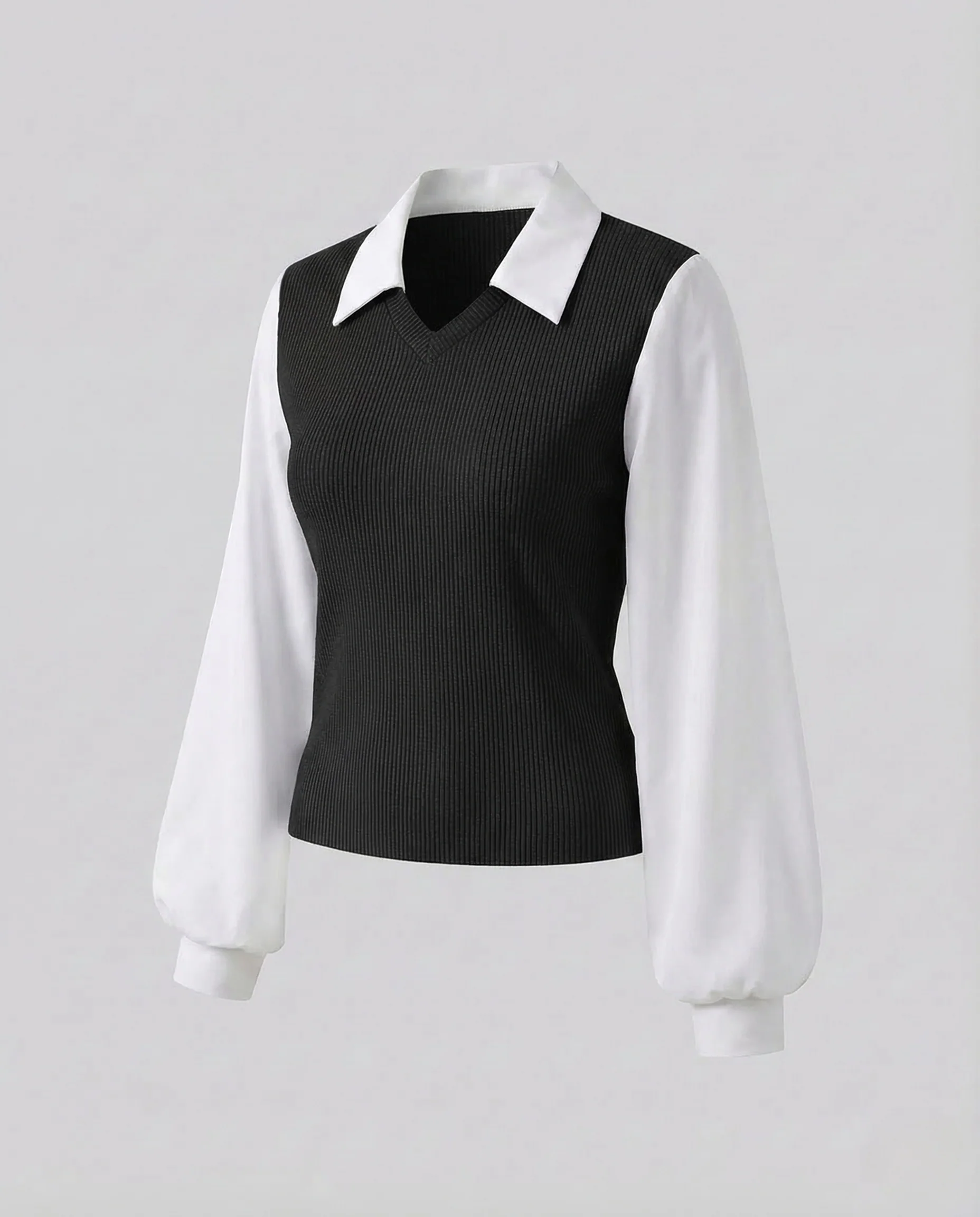 Damen Ripp Oberteil Chiffonärmel - Image 7