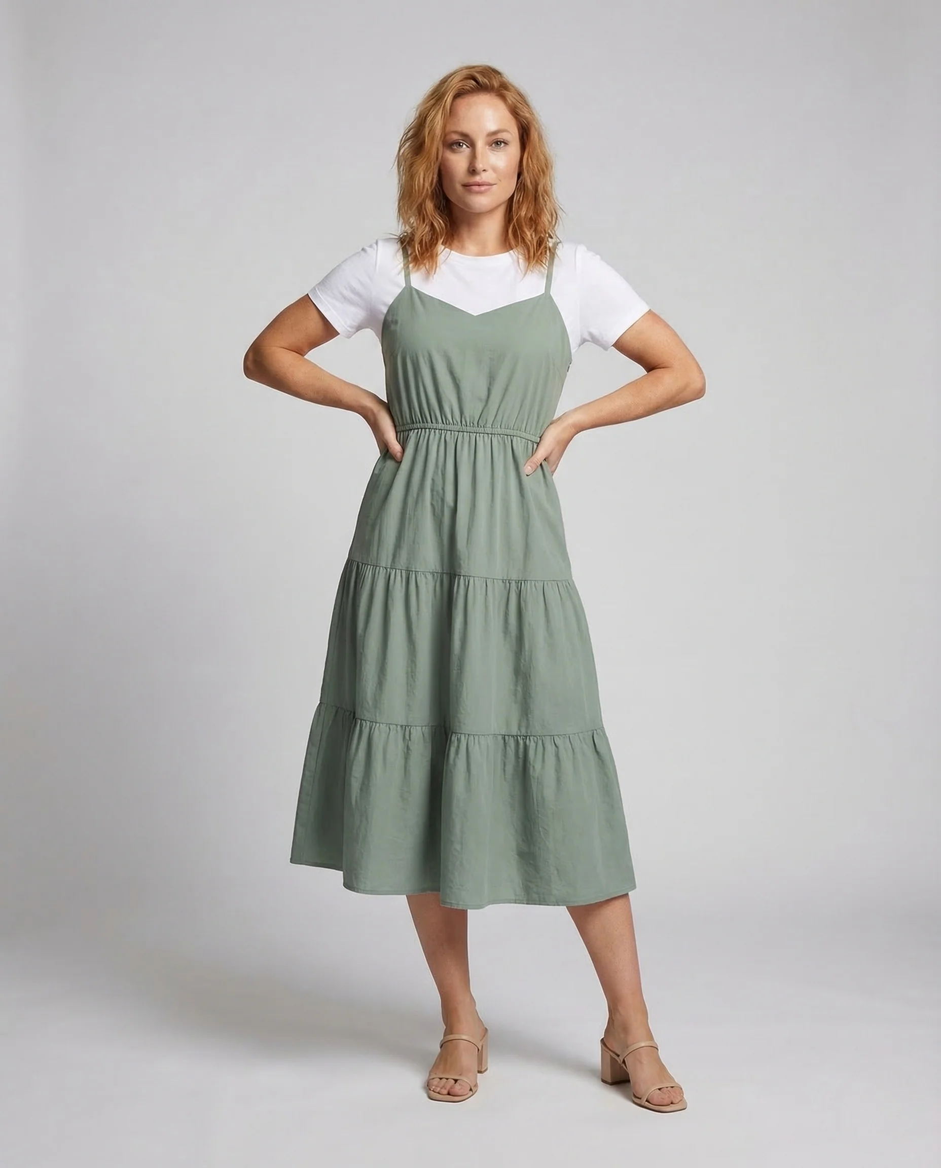 Damen Trägerkleid Zweilagig Stufenrock