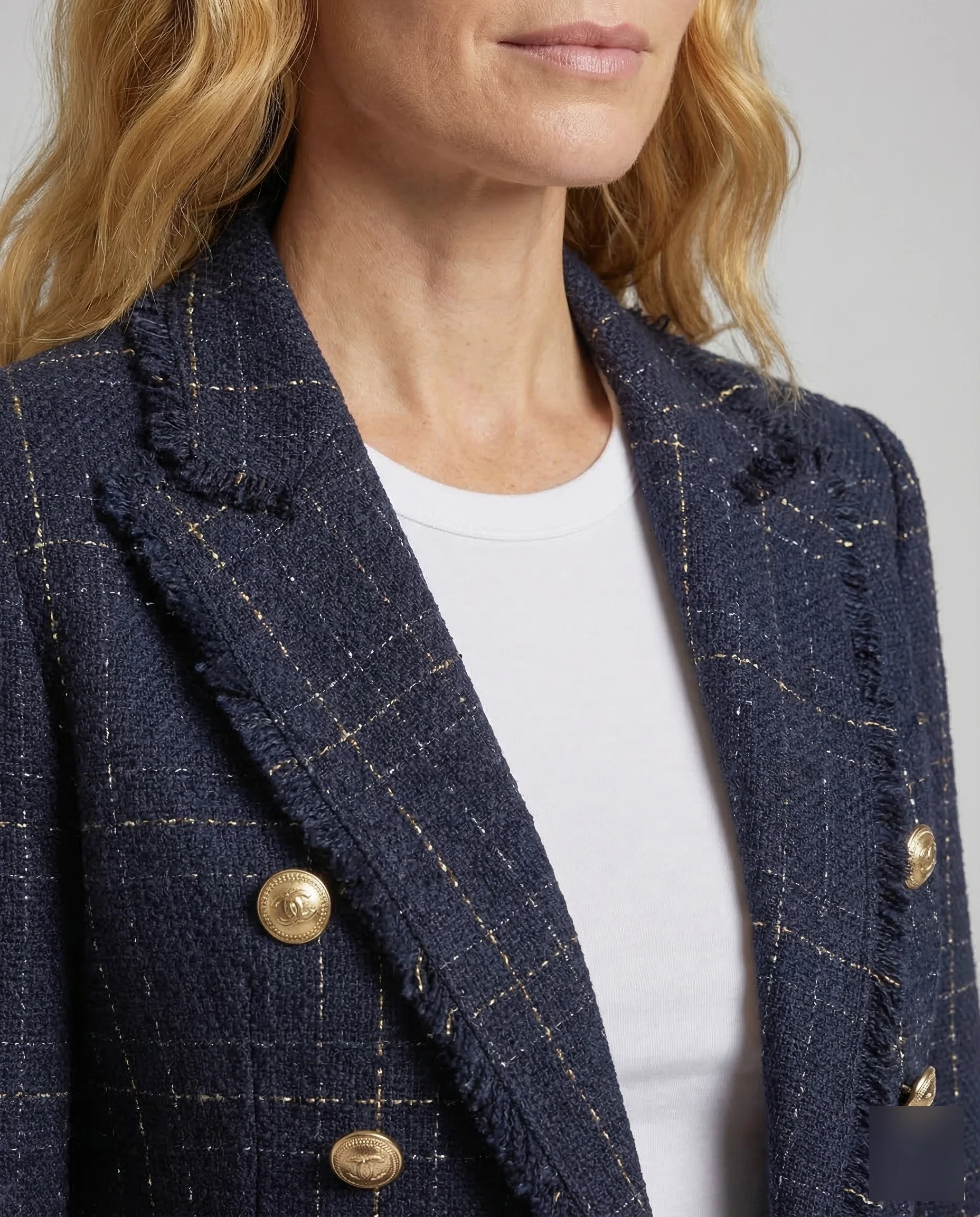 Damen Bouclé-Blazer Metallknöpfe - Image 3