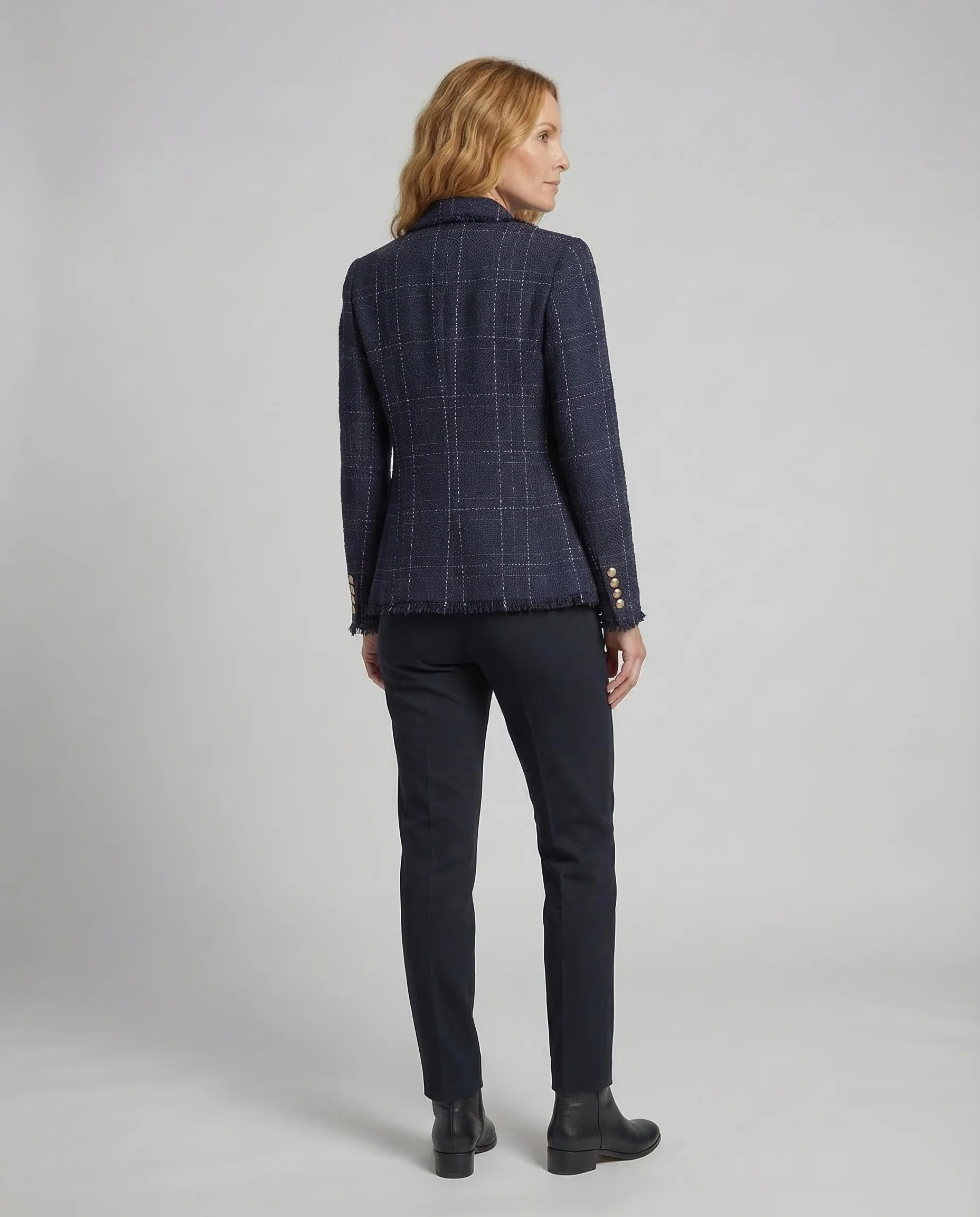 Damen Bouclé-Blazer Metallknöpfe - Image 4