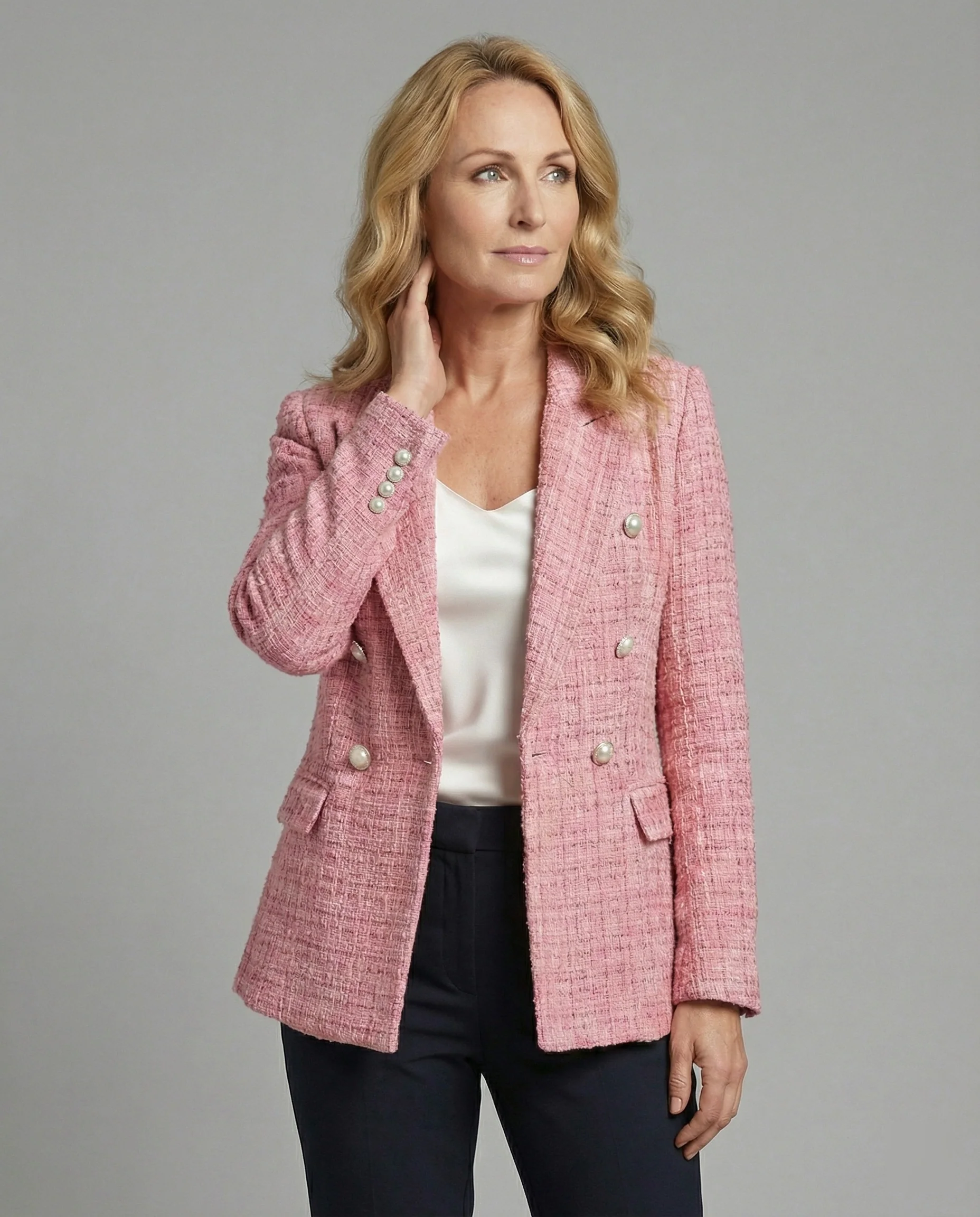 Damen Blazer Tweed Perlen