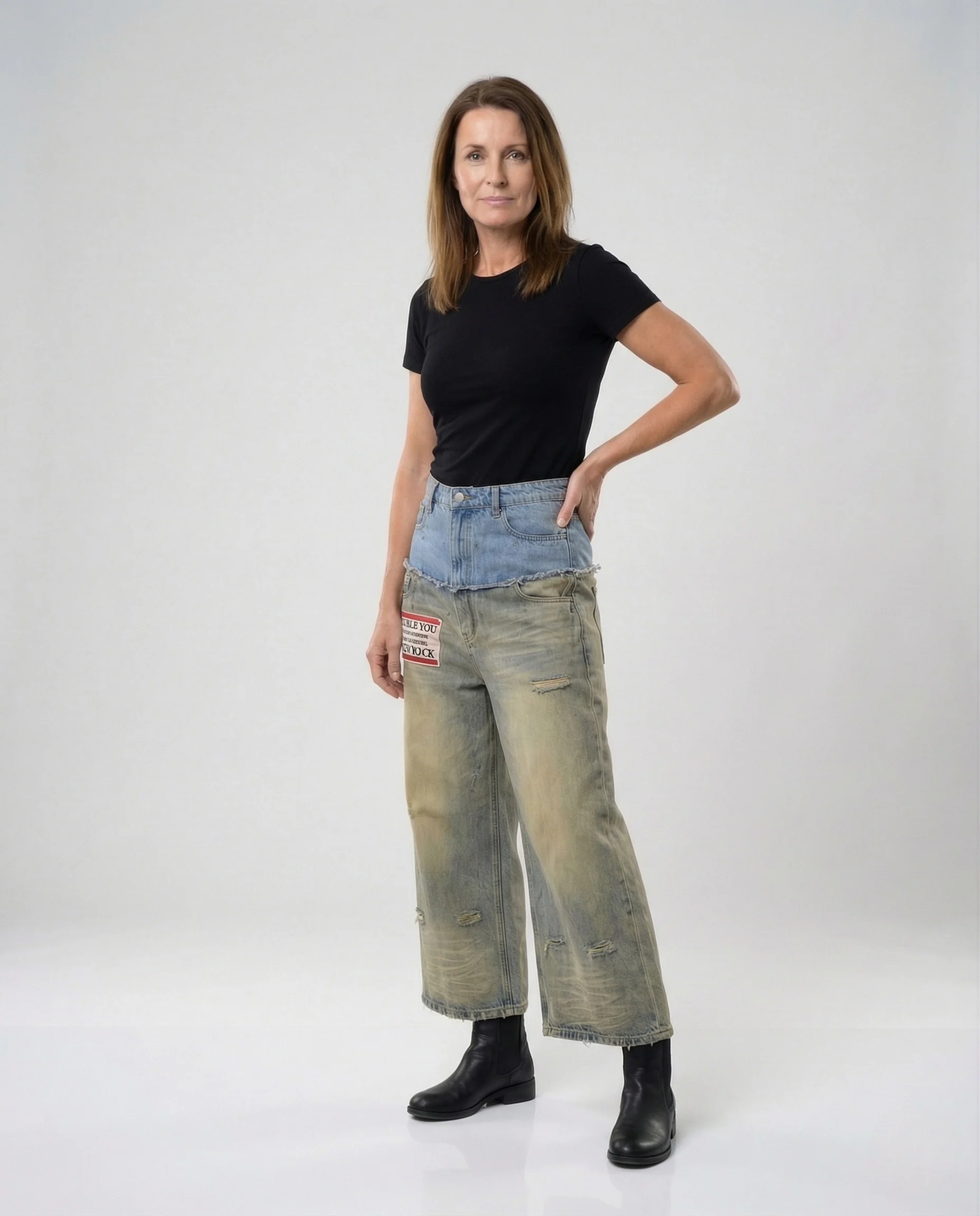 Damen Zweiteilige Jeanshose Set Hochgeschnitten mit Weitem Bein - Image 2