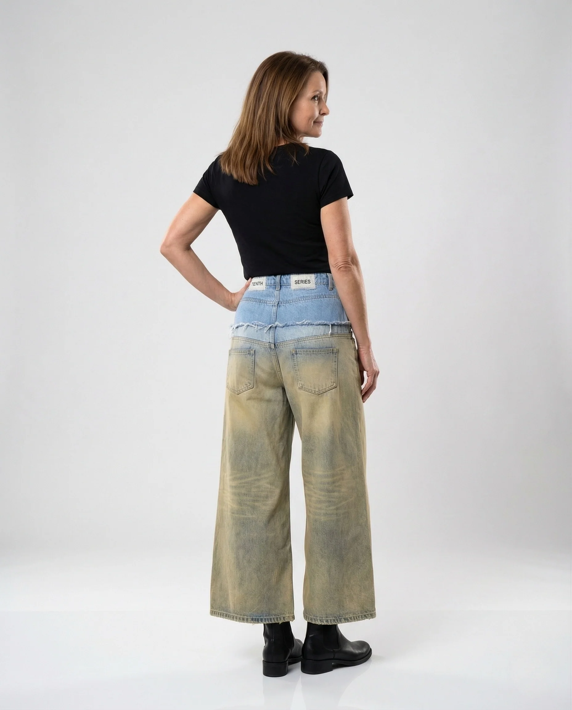 Damen Zweiteilige Jeanshose Set Hochgeschnitten mit Weitem Bein - Image 4