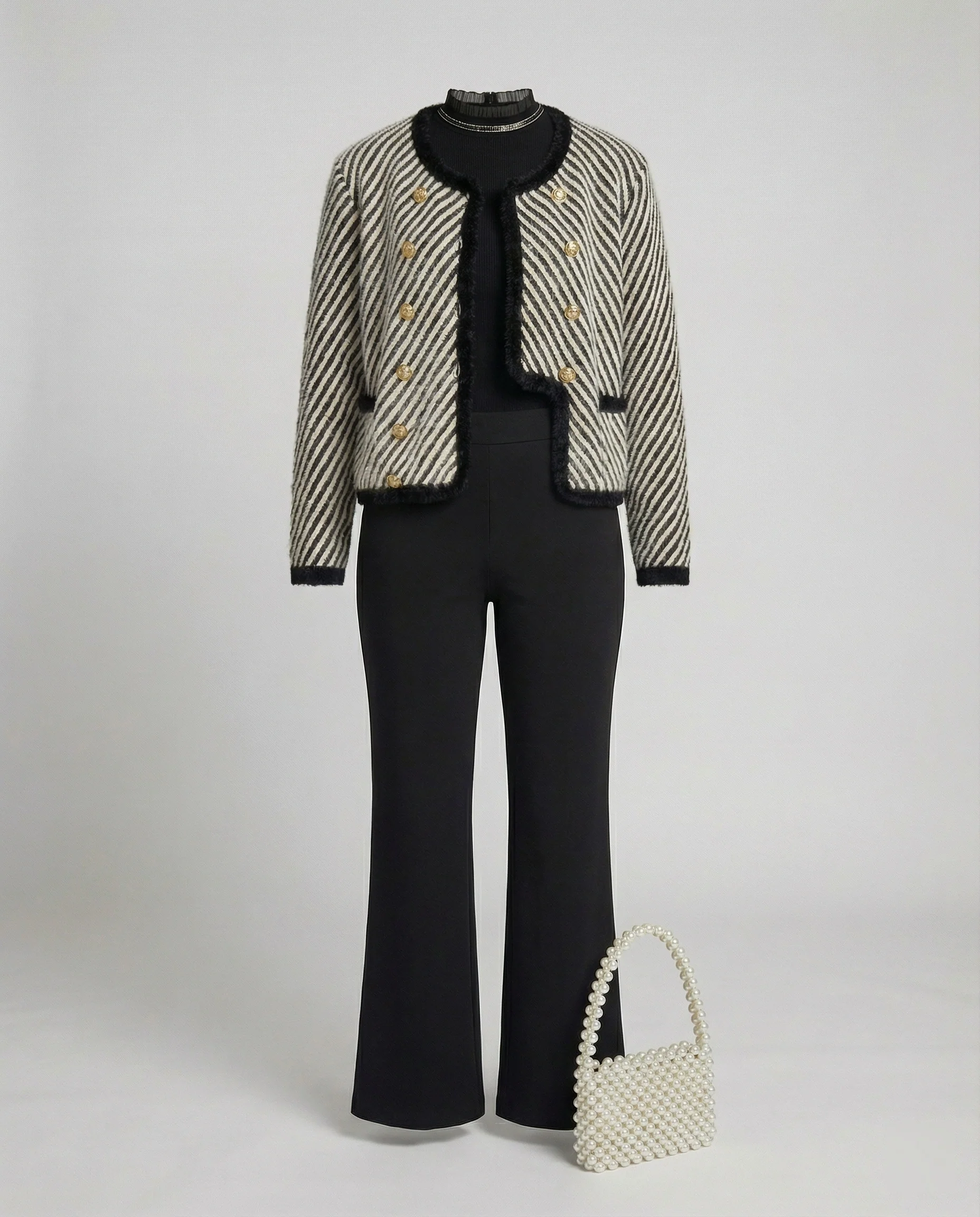 Zweiteiliges Bouclé-Set mit kurzer Strickjacke und Feinstrick-Midirock Heidi Mode - Image 2