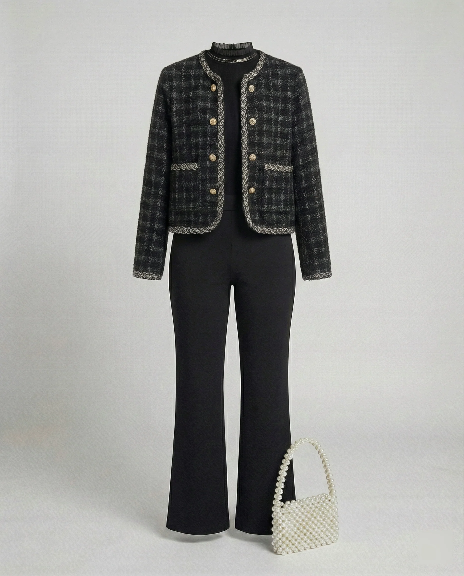 Zweiteiliges Bouclé-Set mit kurzer Strickjacke und Feinstrick-Midirock Heidi Mode - Image 6