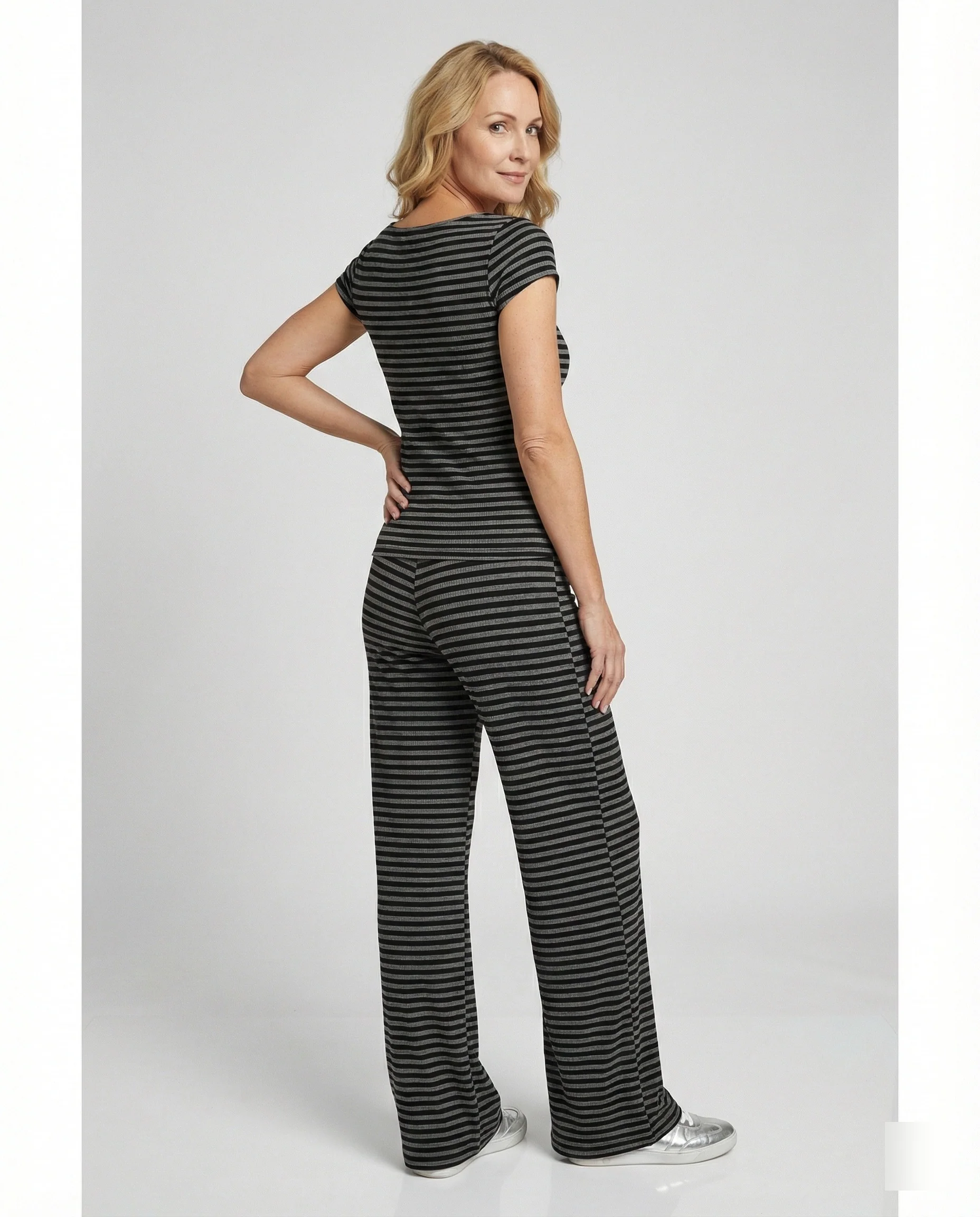 Damen Zweiteiler Set gestreift Jersey - Image 3