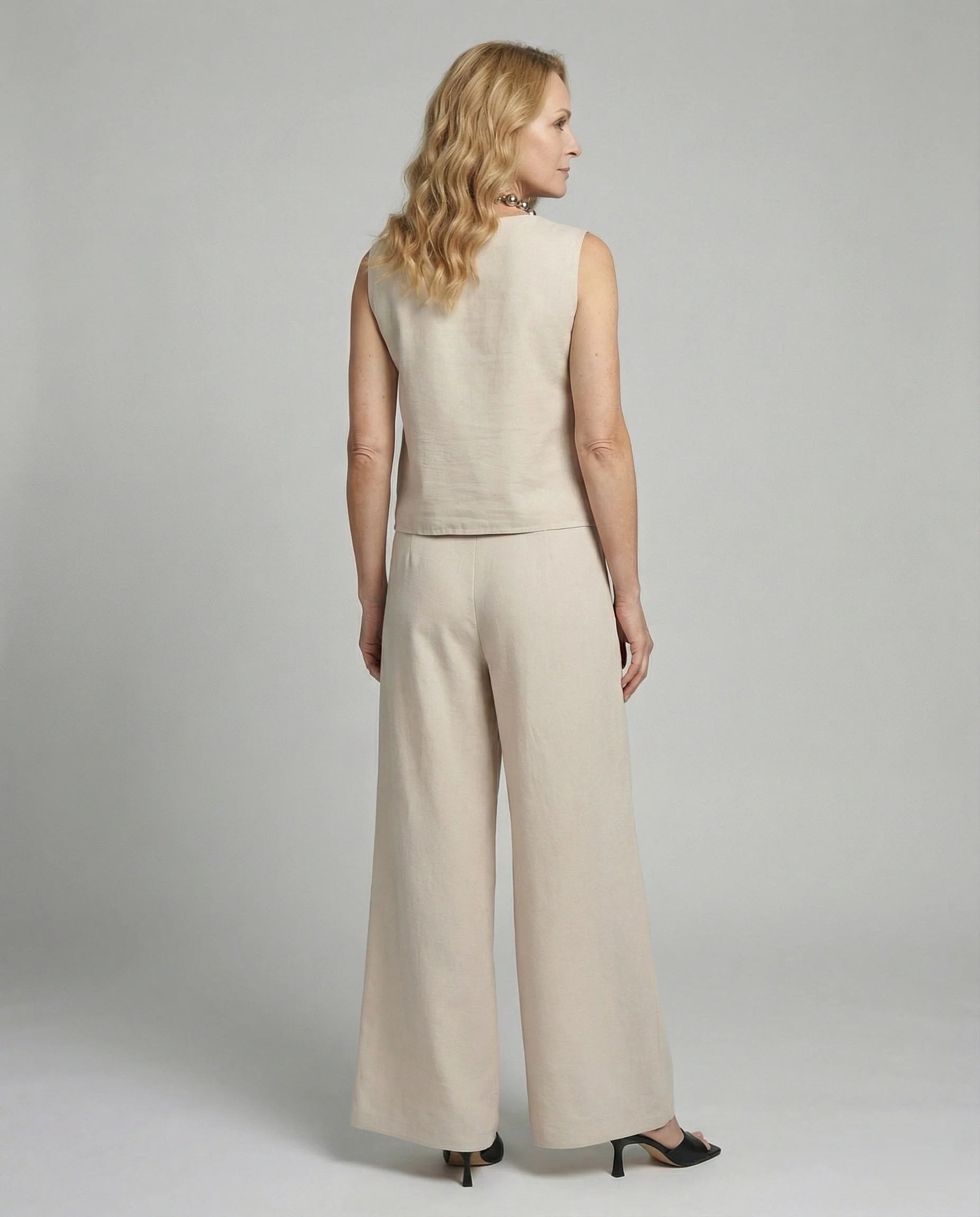 Damen Zweiteiler Set Leinen Hose - Image 3