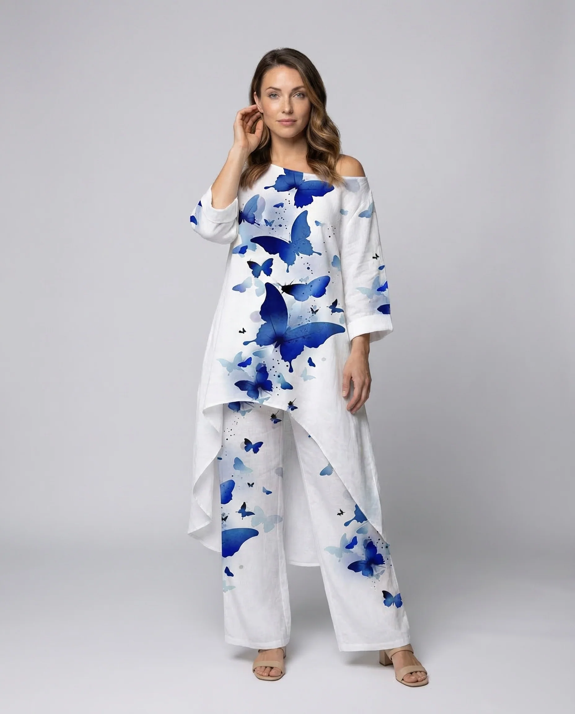 Damen Leinen Set Culotte