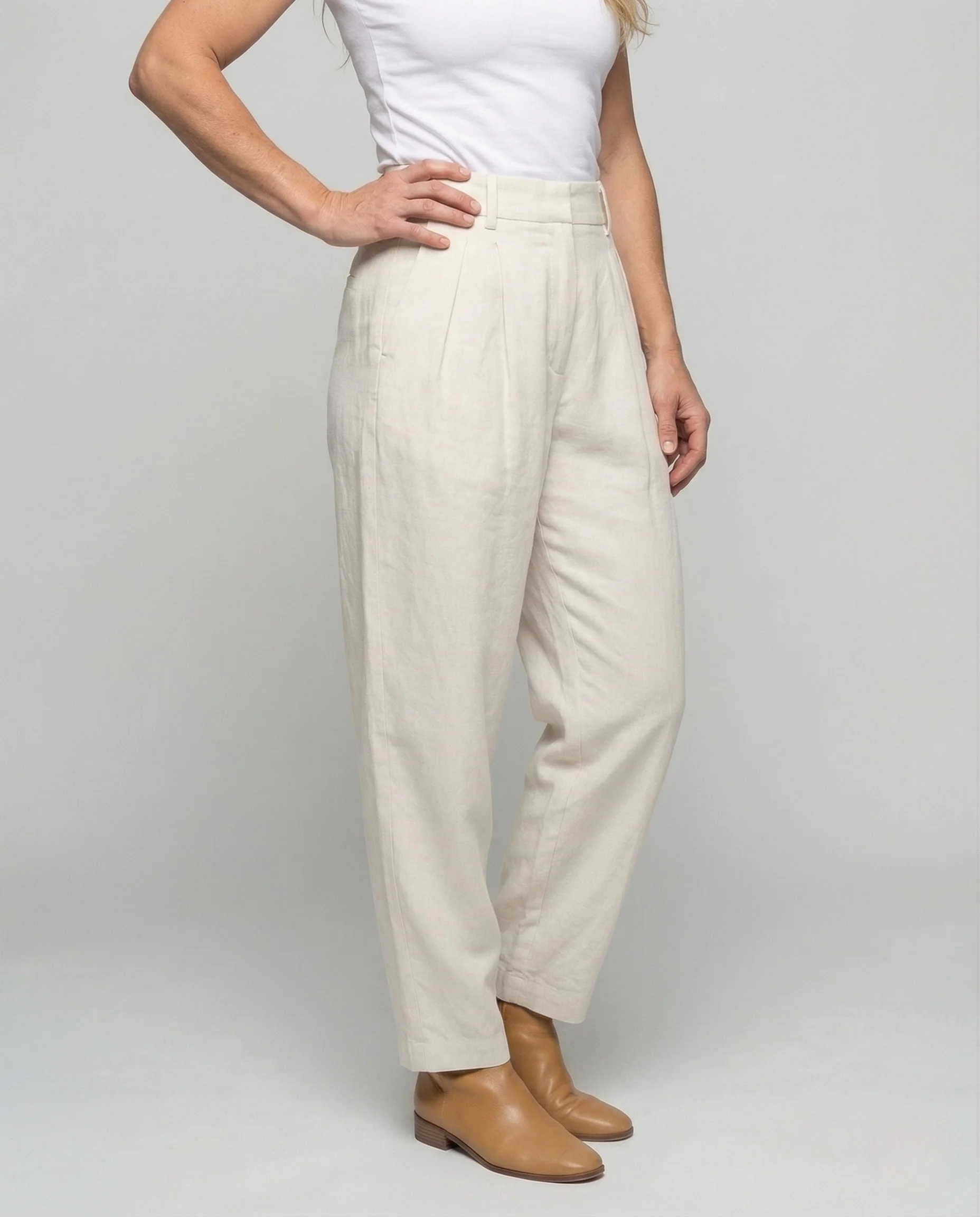 Damen Leinen Set Pullover Bundfaltenhose - Image 2