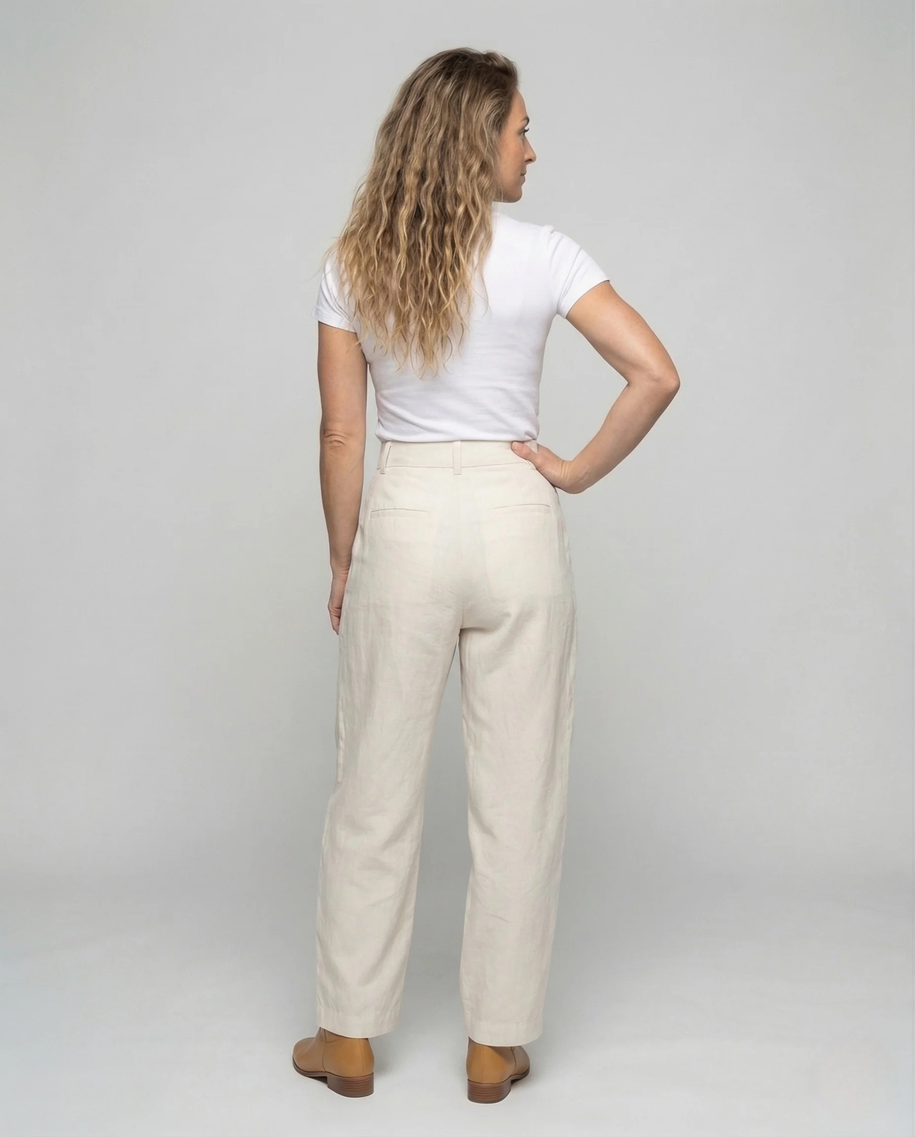 Damen Leinen Set Pullover Bundfaltenhose - Image 4