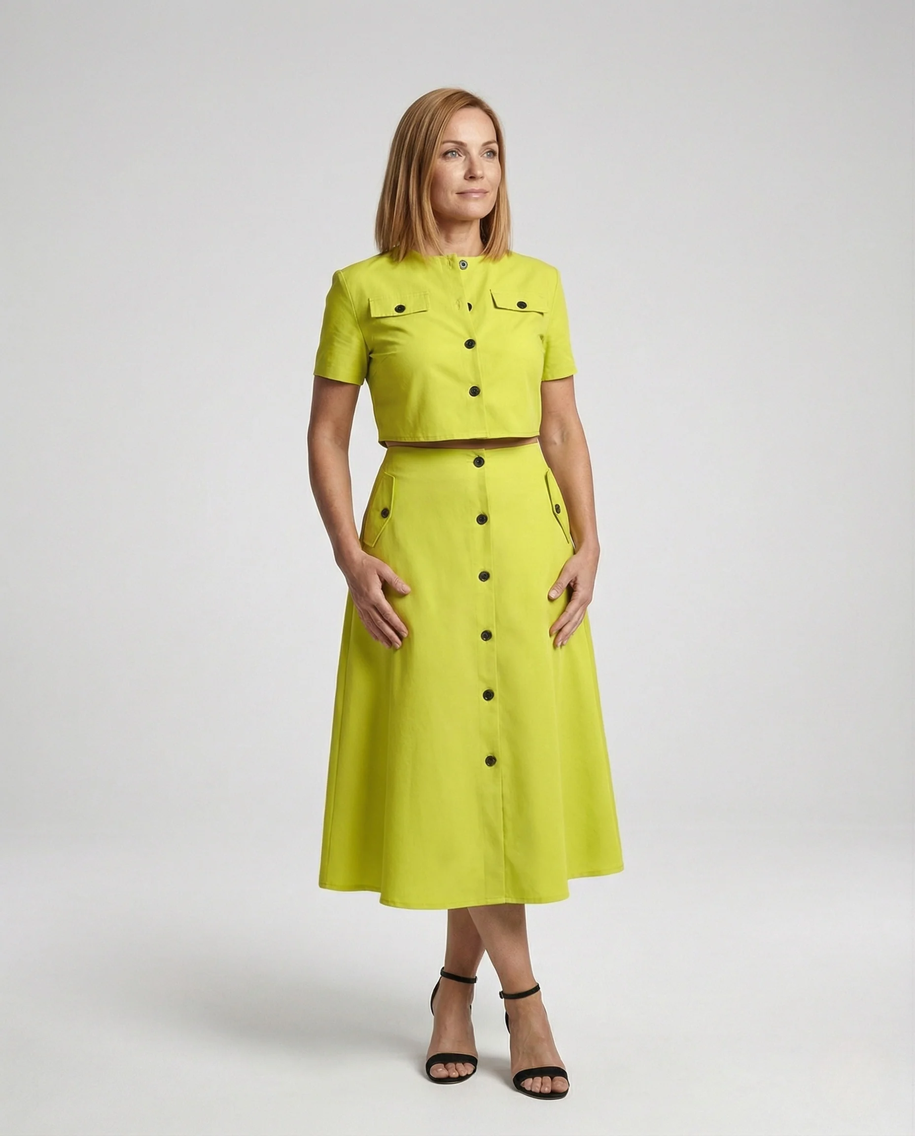 Damen Midi-Set mit Bluse und A-Linien-Rock
