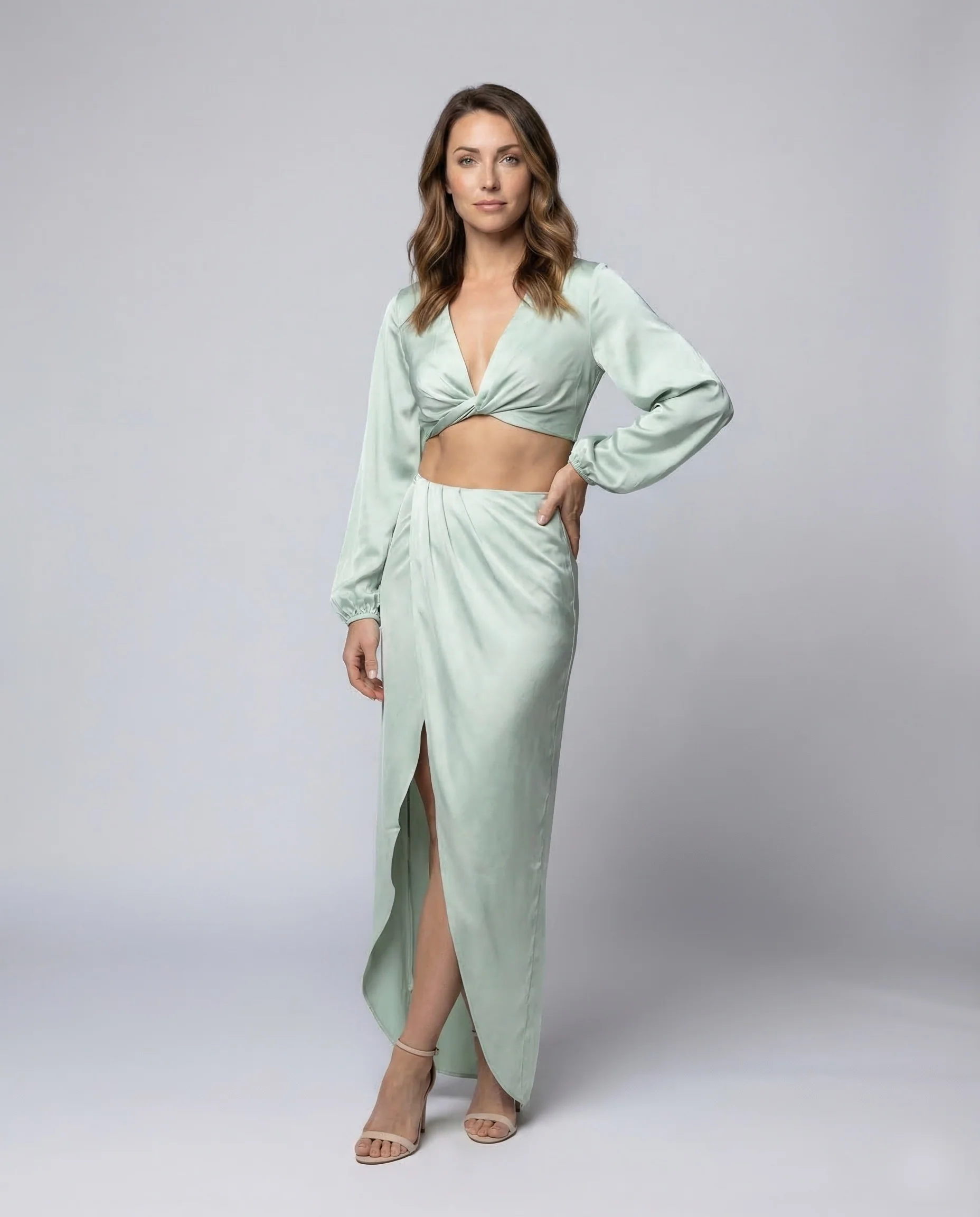 Damen Satin Crop Set