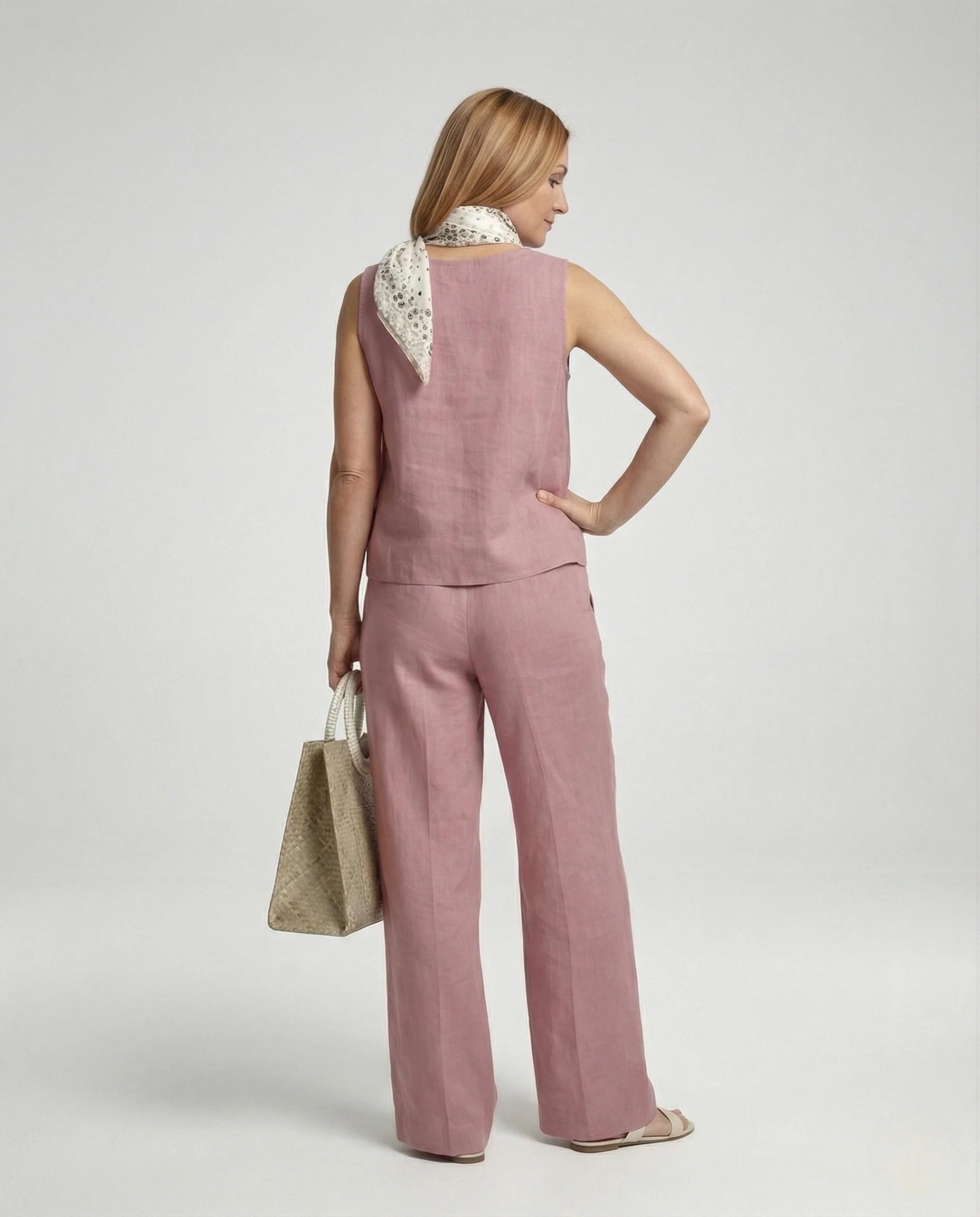 Damen Zweiteiler Set Leinen Hose - Image 3