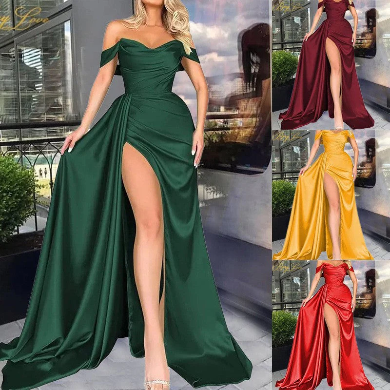 Damen Off-Shoulder Abendkleid mit Hohem Beinschlitz und Voluminösem Rock Heidi-Mode - Image 2