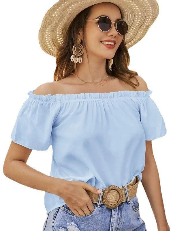 Damen Off-Shoulder Bluse mit Elastischem Bund und Lässigem Schnitt Heidi-Mode - Image 2
