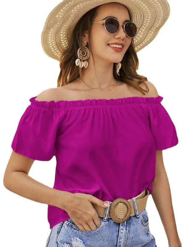 Damen Off-Shoulder Bluse mit Elastischem Bund und Lässigem Schnitt Heidi-Mode - Image 3