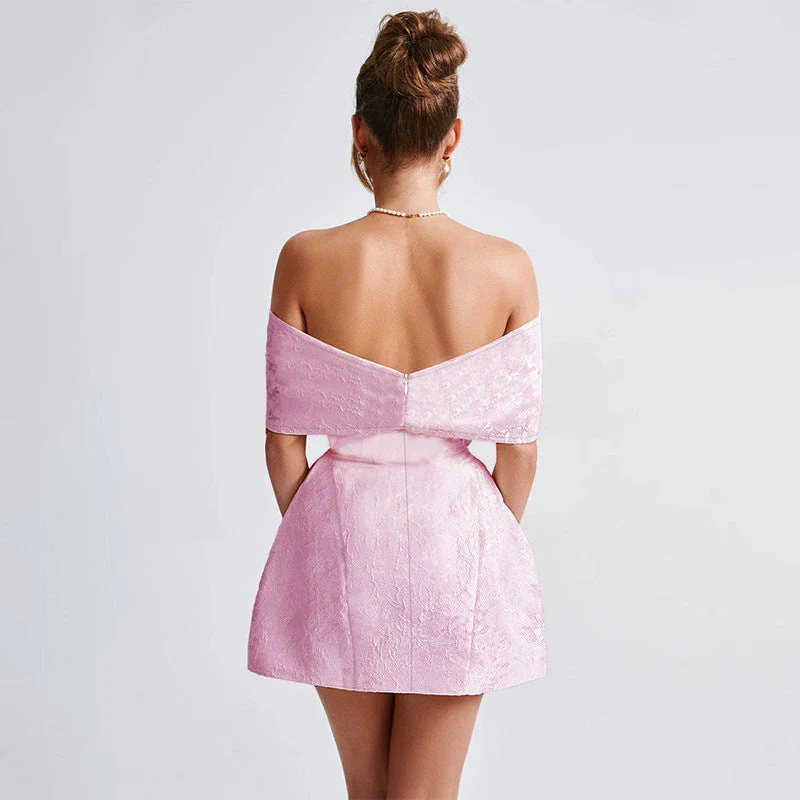 Damen Off-Shoulder Cocktailkleid mit Elegantem Blumenmuster und Aufwendiger Rüschenverzierung Heidi-Mode - Image 3