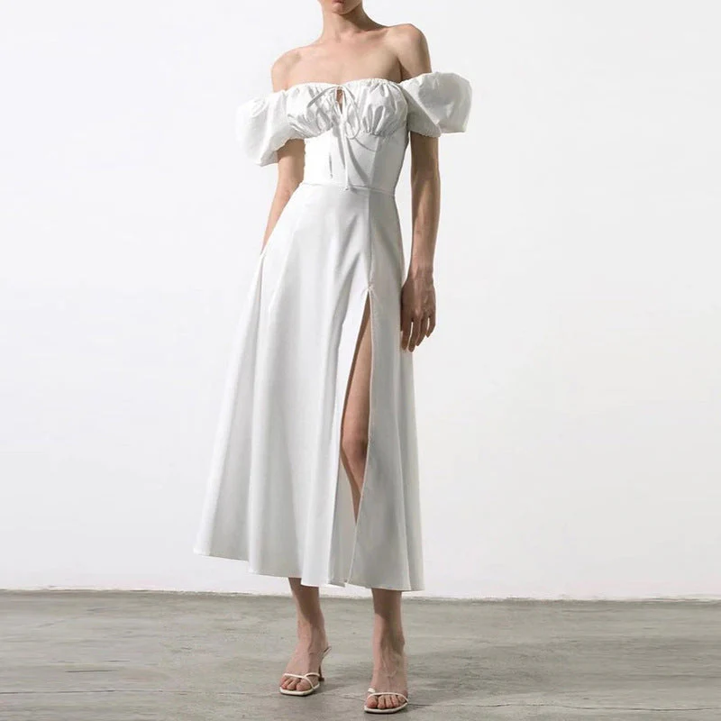 Damen Off-Shoulder Maxikleid mit Schmeichelndem Split und Elastischem Oberteil Heidi-Mode - Image 2