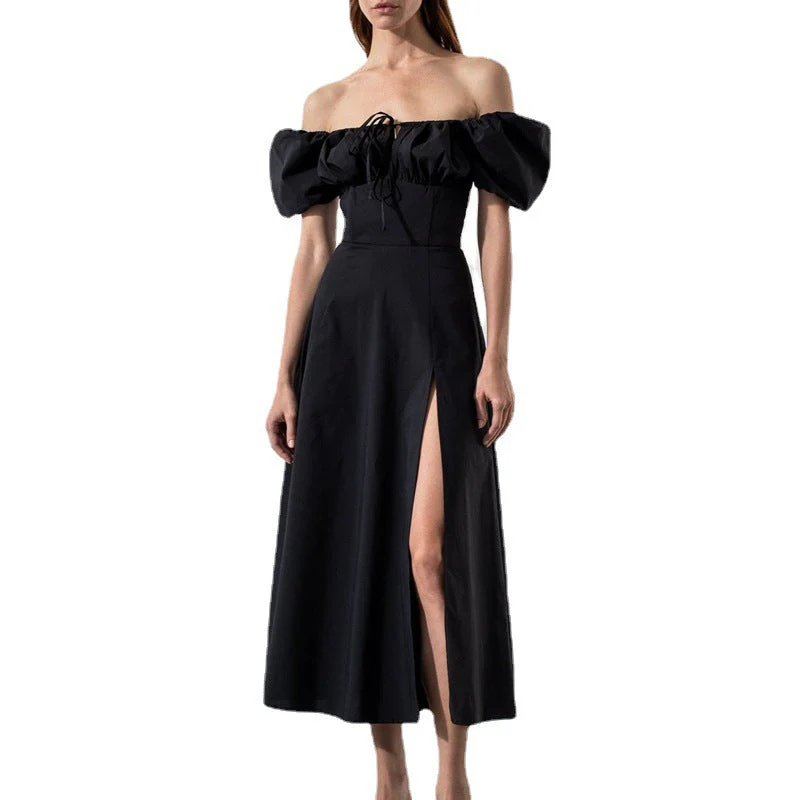 Damen Off-Shoulder Maxikleid mit Schmeichelndem Split und Elastischem Oberteil Heidi-Mode - Image 5