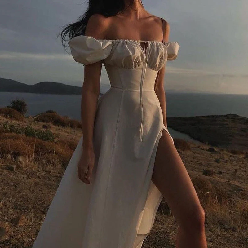Damen Off-Shoulder Maxikleid mit Schmeichelndem Split und Elastischem Oberteil Heidi-Mode - Image 8