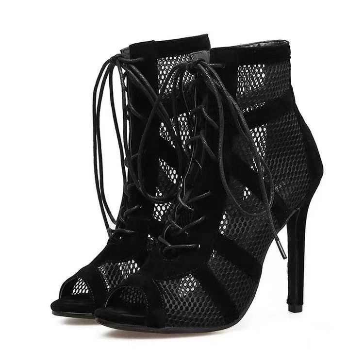 Damen Offene Stiefel Im Einzigartigen Netzdesign mit Eleganter Schnürung Heidi-Mode - Image 5