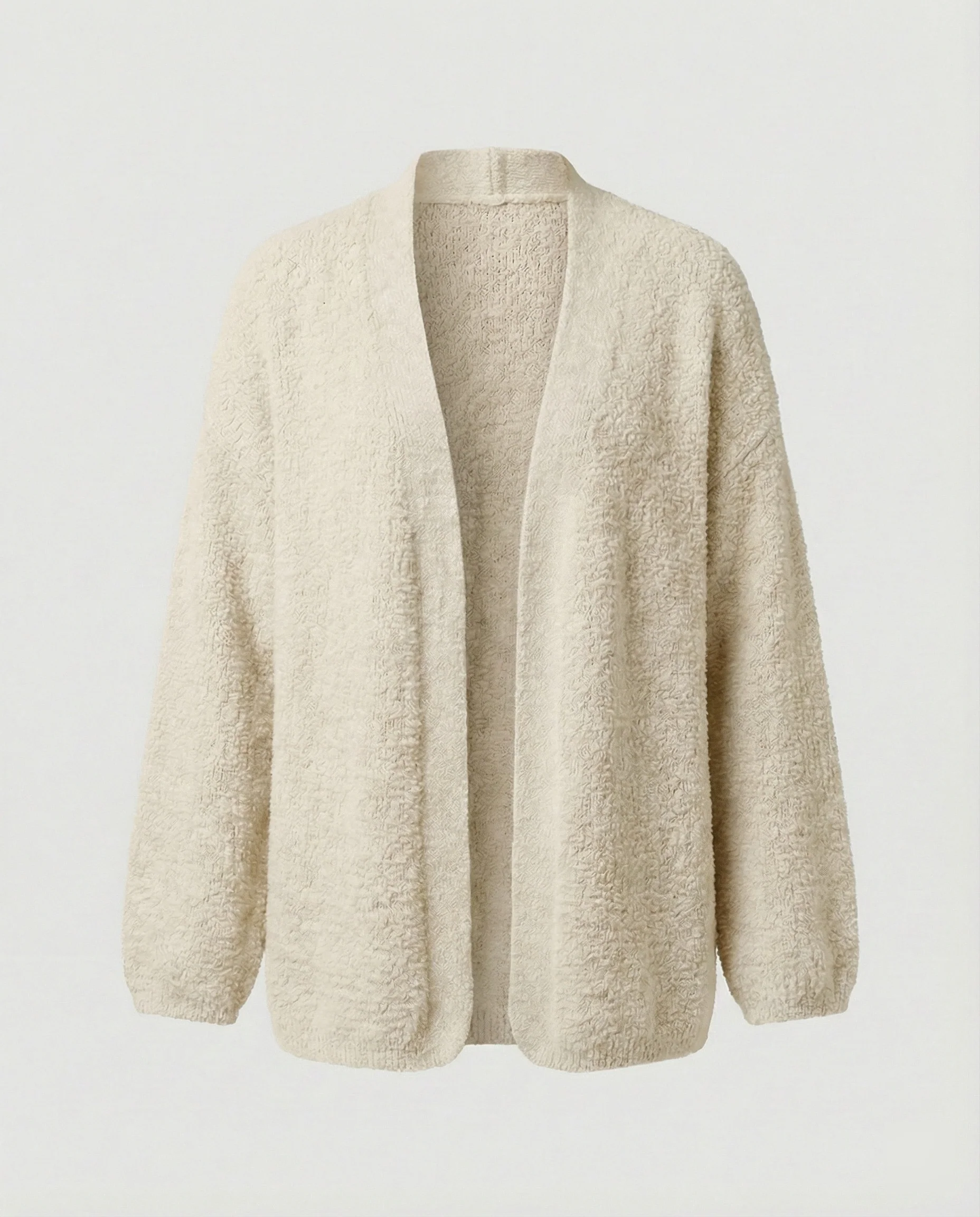 Damen offener Strukturcardigan im Mantelschnitt mit Ballonärmeln und abgerundetem Saum Heidi-Mode - Image 6