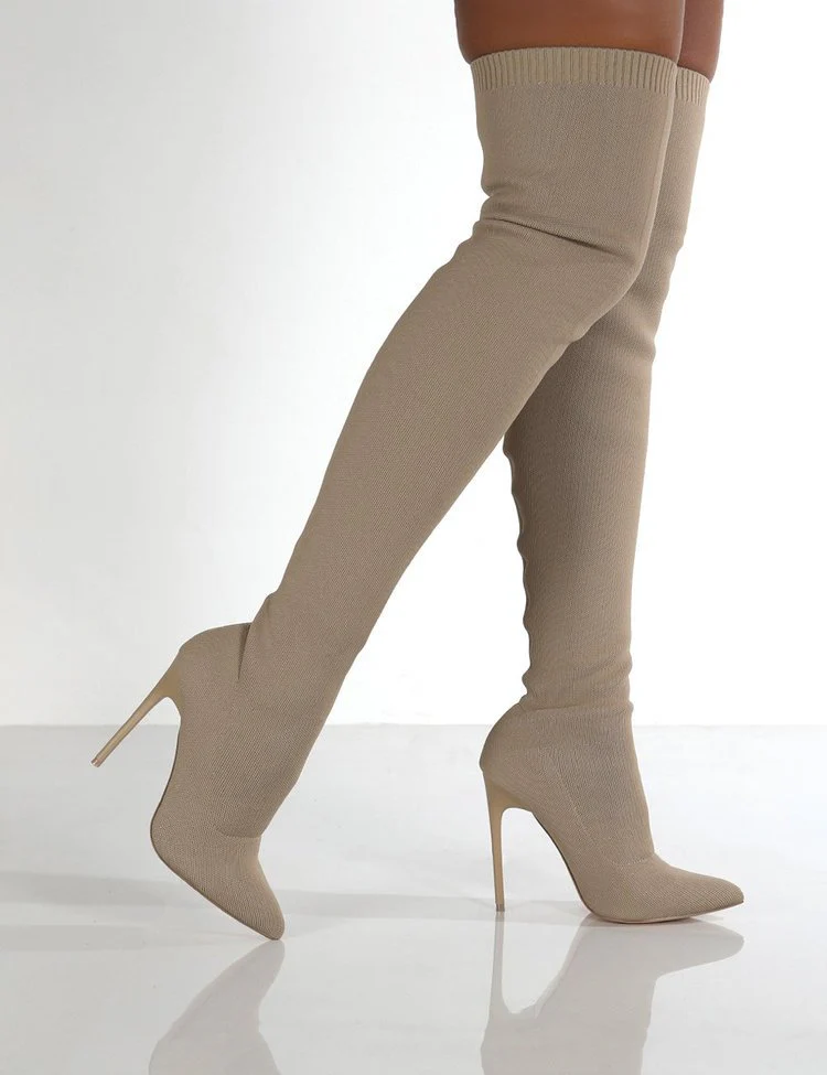 Damen Overknee Stiefel mit elegantem spitzem Absatz und modischem Strickdesign Heidi Mode - Image 4