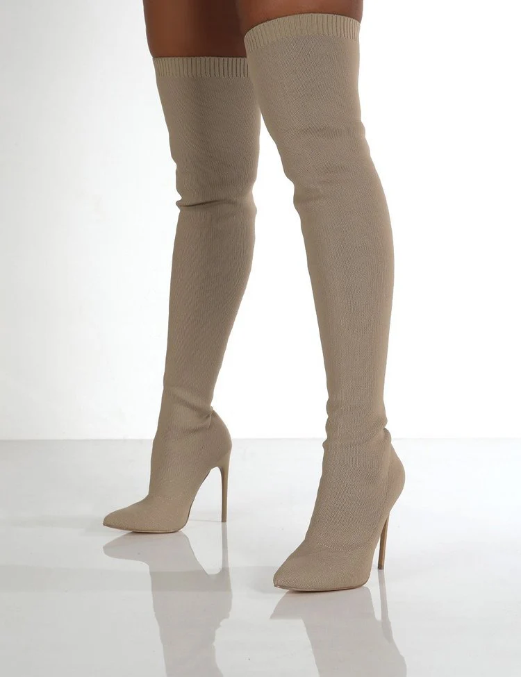 Damen Overknee Stiefel mit elegantem spitzem Absatz und modischem Strickdesign Heidi Mode - Image 6