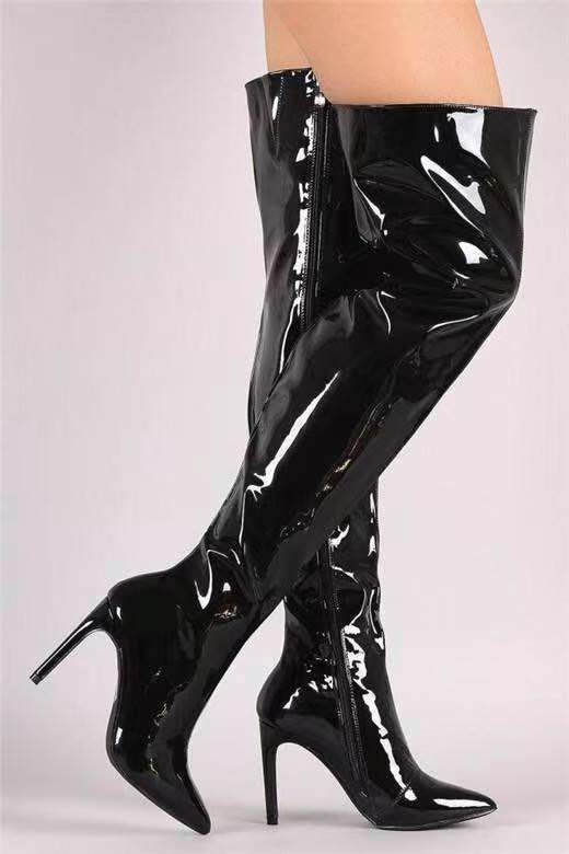 Damen Overknee Stiefel mit glänzender Oberfläche und elegantem Stiletto-Heel Heidi Mode - Image 6